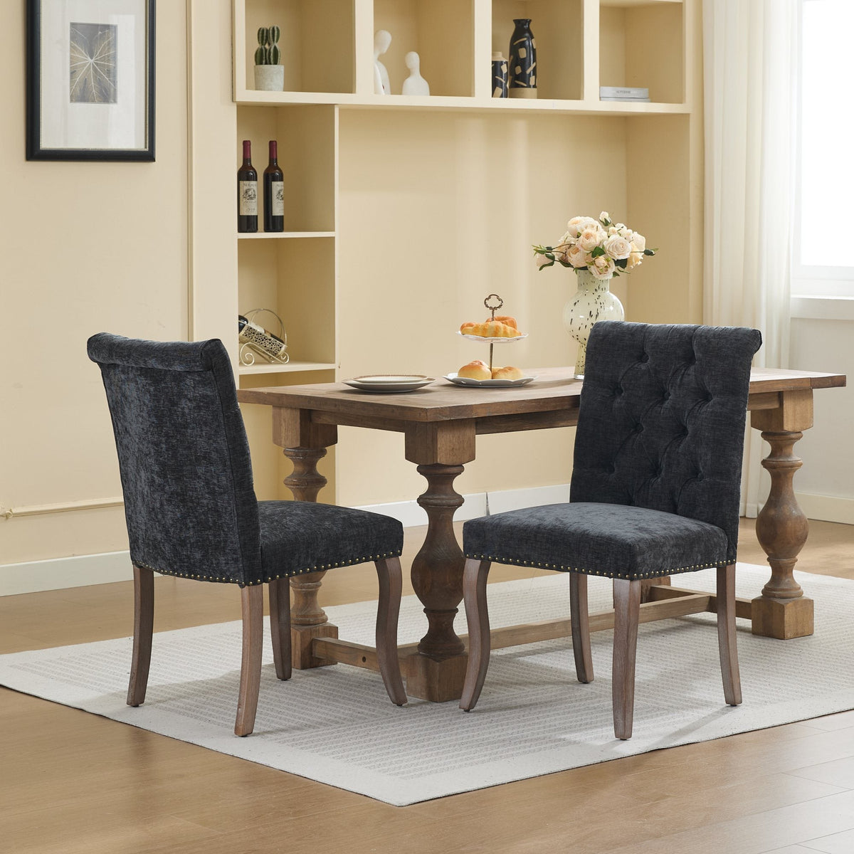 Upholstered Chenille Fabric Accent Dining Chair, Curved Solid Wood Legs, Elegant Tufted Club Dining Room Kitchen Room Arm Dining Chair, Single Pack,Olive Green,SW1895OL