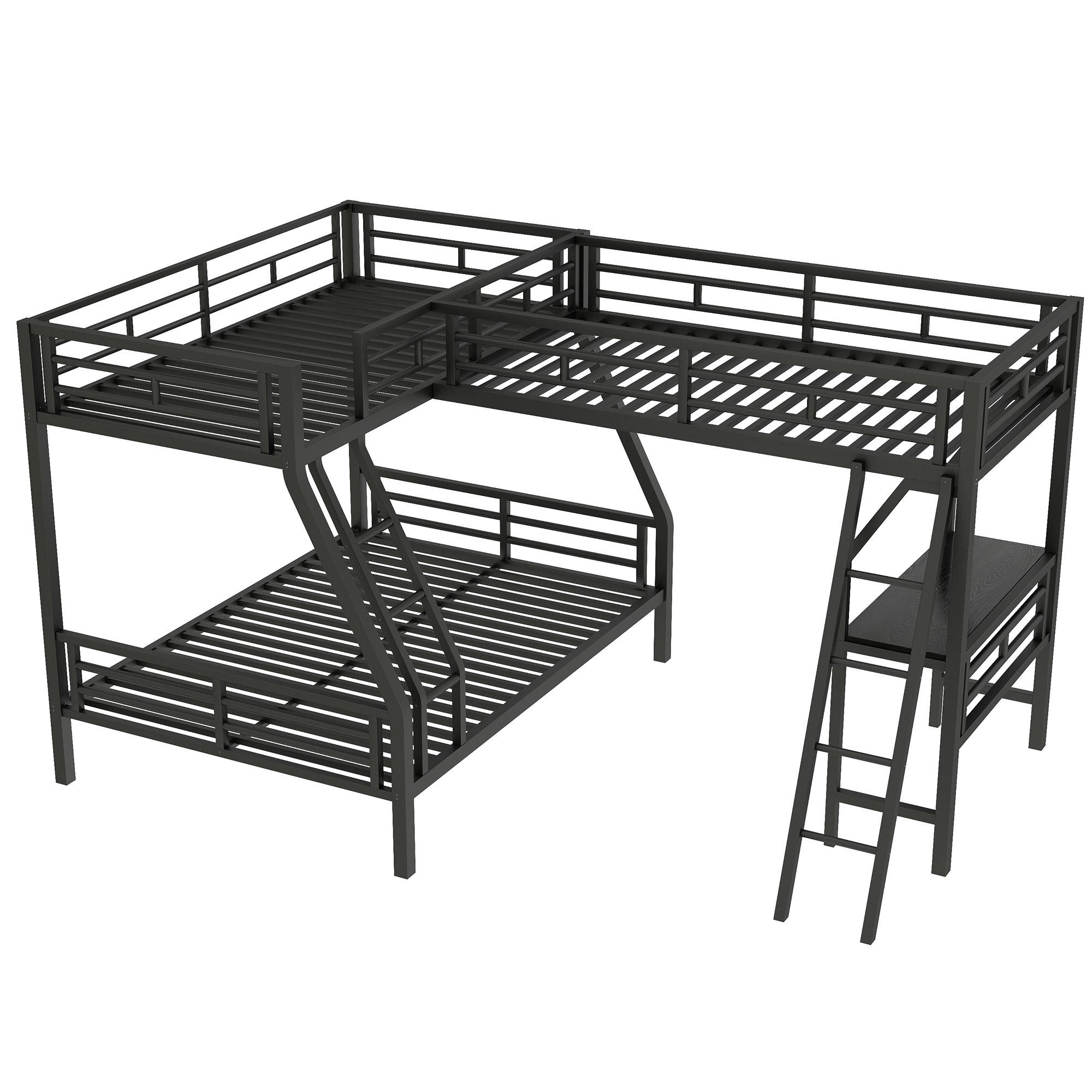 L-shaped triple bunk bed metal frame and MDF desk construction detail