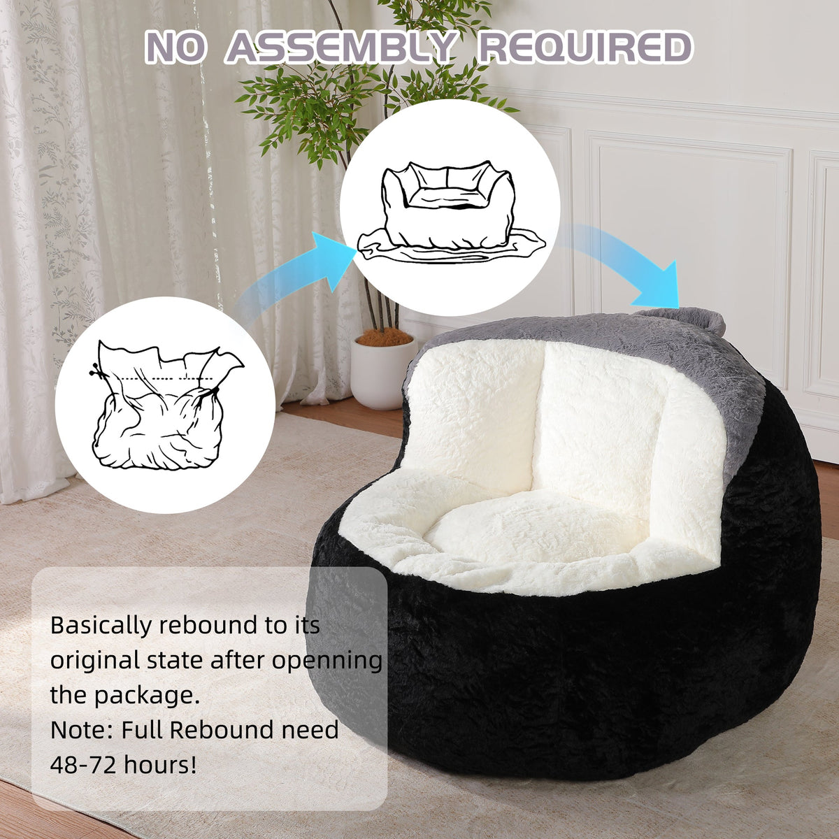 Oversized Bean Bag Chairs,Multicolor Faux Fur Couch Filled with Shredded Sponge,Large Lounger Sofa For Living Room,No Assembly Required , Pink+White+Purple