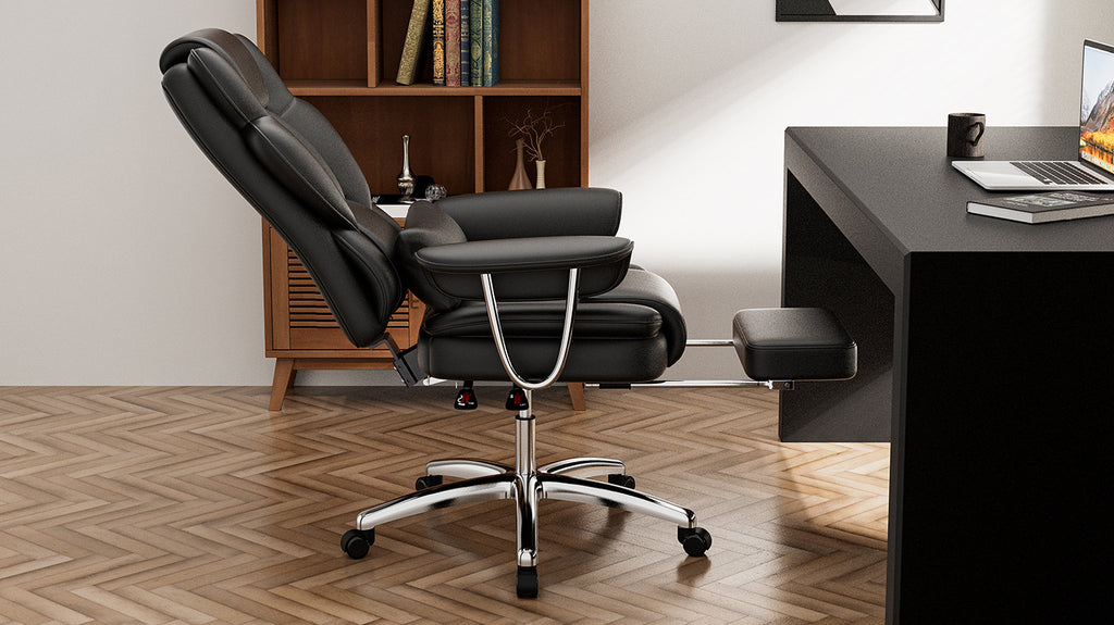 Black leather computer chair back view