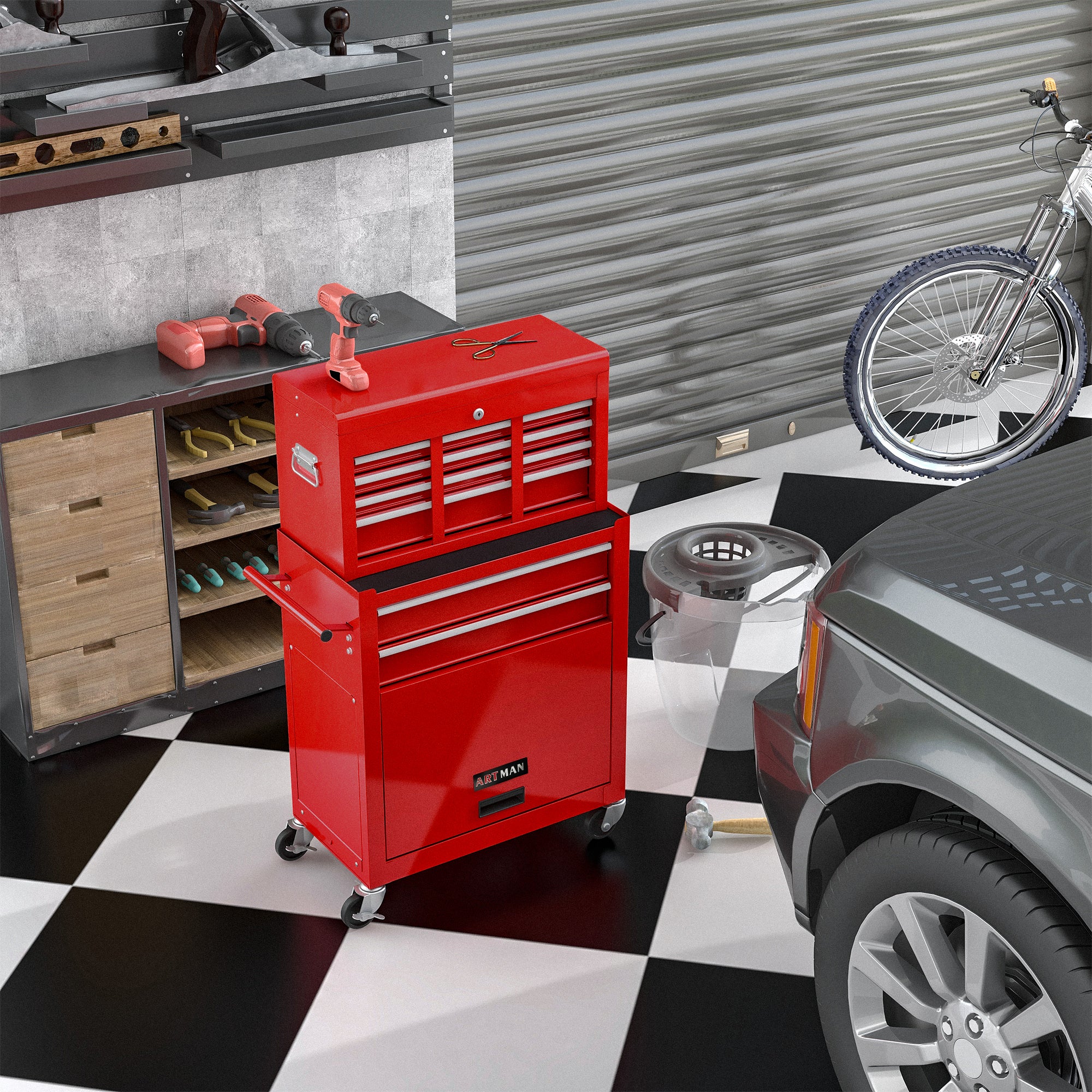 Removable lockable tool box attachment close-up
