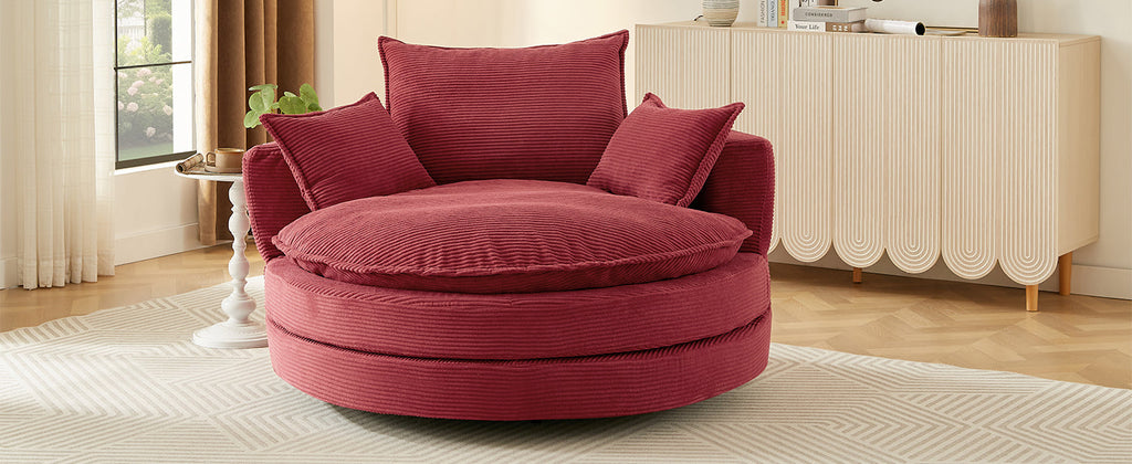 Corduroy Swivel Barrel Chair — 360° with Removable Pillows