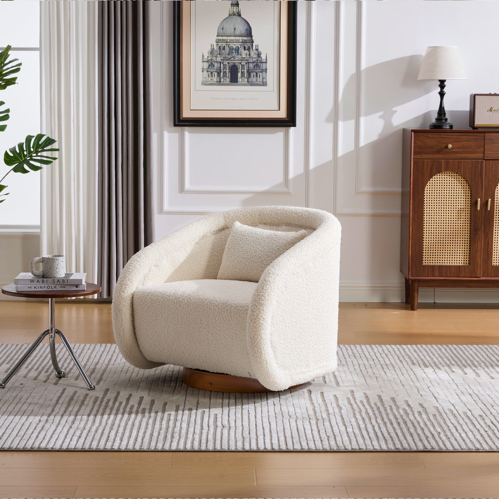 White swivel barrel chair side profile