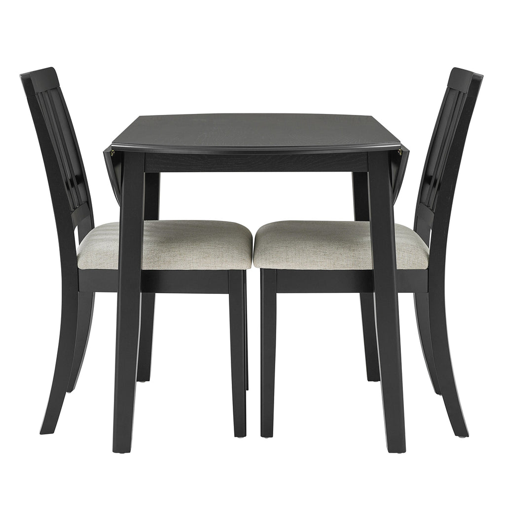 3-Piece Round Dining Table Set for 2 People, 1 Folding Wood Dining Table + 2 Upholstered Chairs, Space-Saving Design for Small Apartments and Dining Areas -LIGHT BROWN