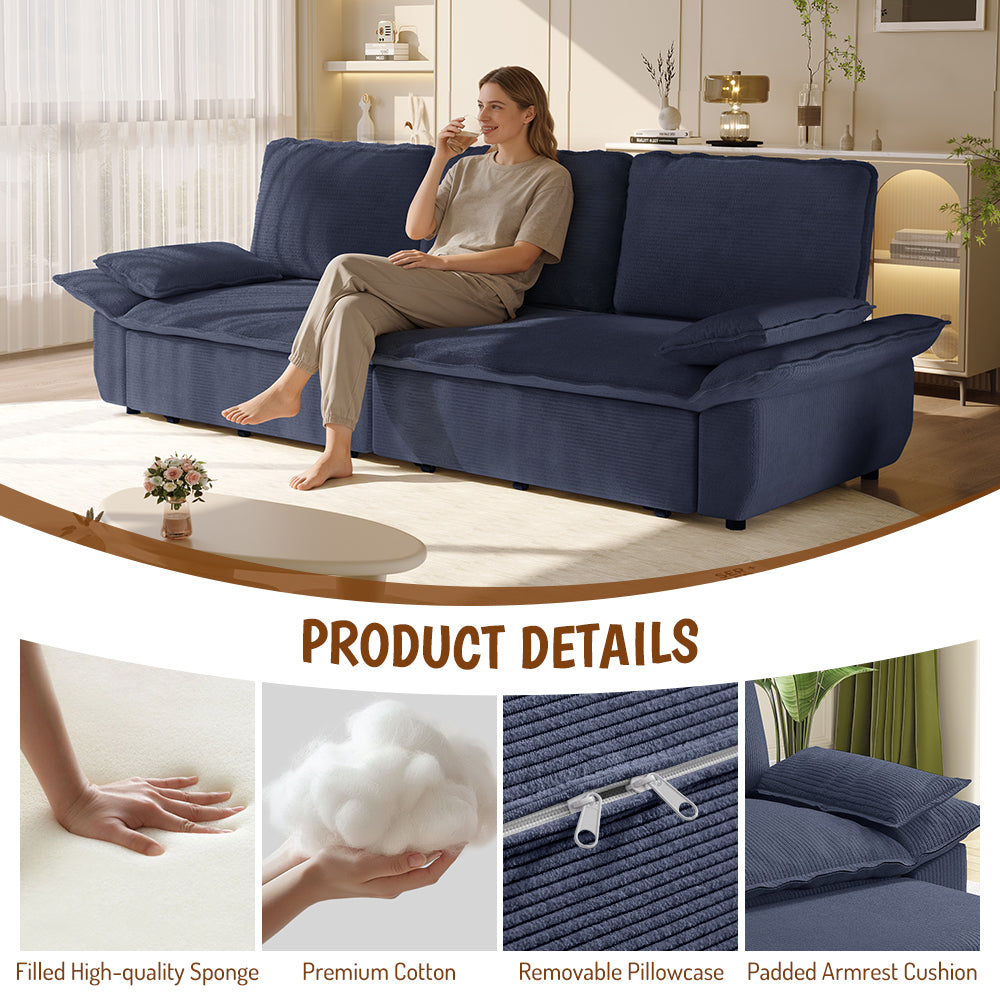 Blue pull-out sofa bed in bedroom or guest room
