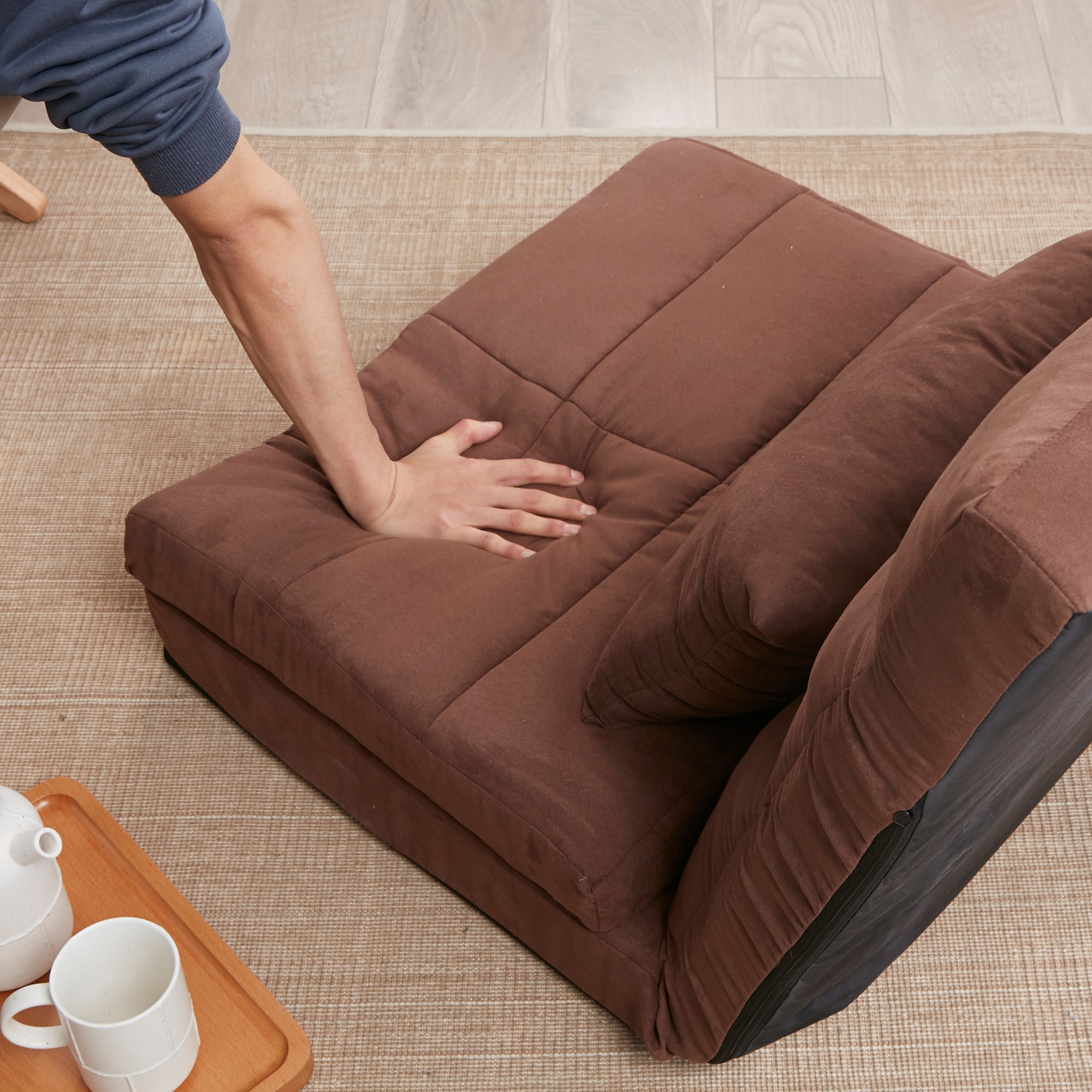 Fold-down sofa bed flat lounging position