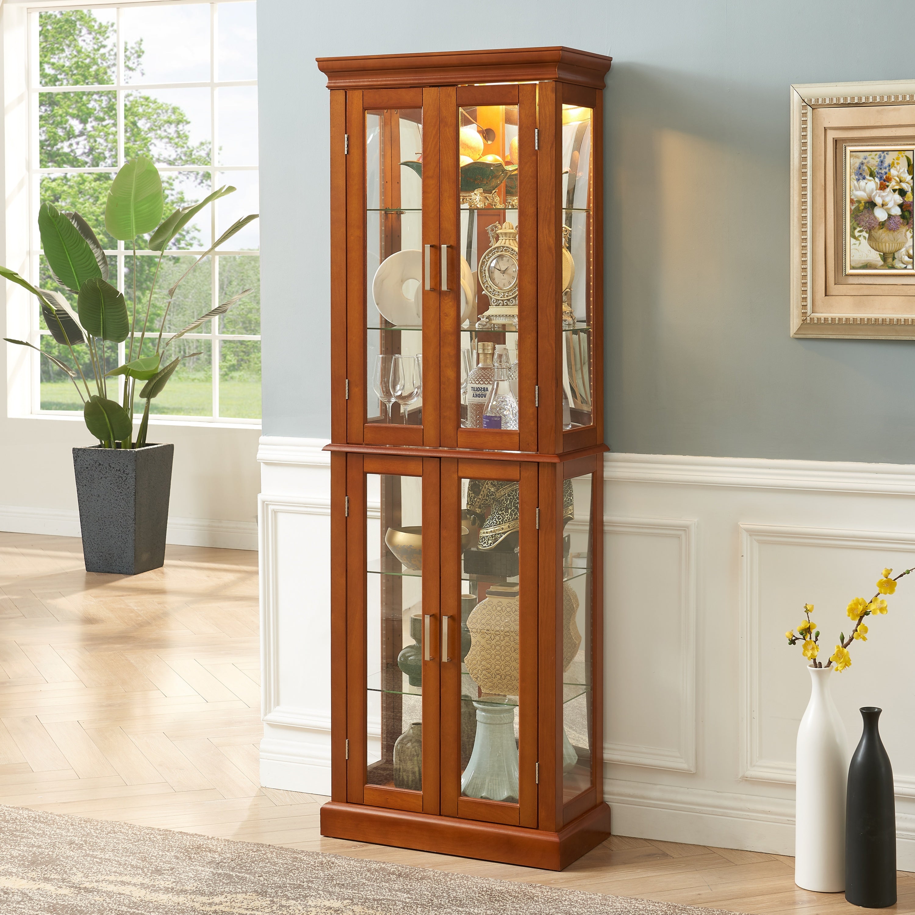 6-tier curio cabinet interior mirrored back panel illuminated