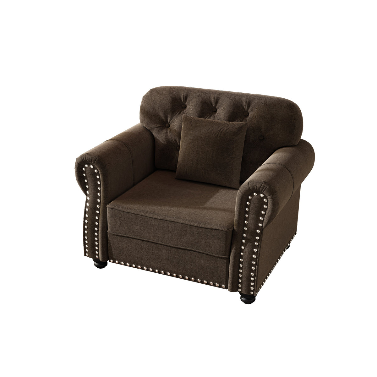 41.3'Upholstered Velvet Sofa with Nailhead Trim and Rolled Armrests,Mid-Century Modern Chesterfield Sofa with Button Tufted,Includes 1 Pillows,Brown