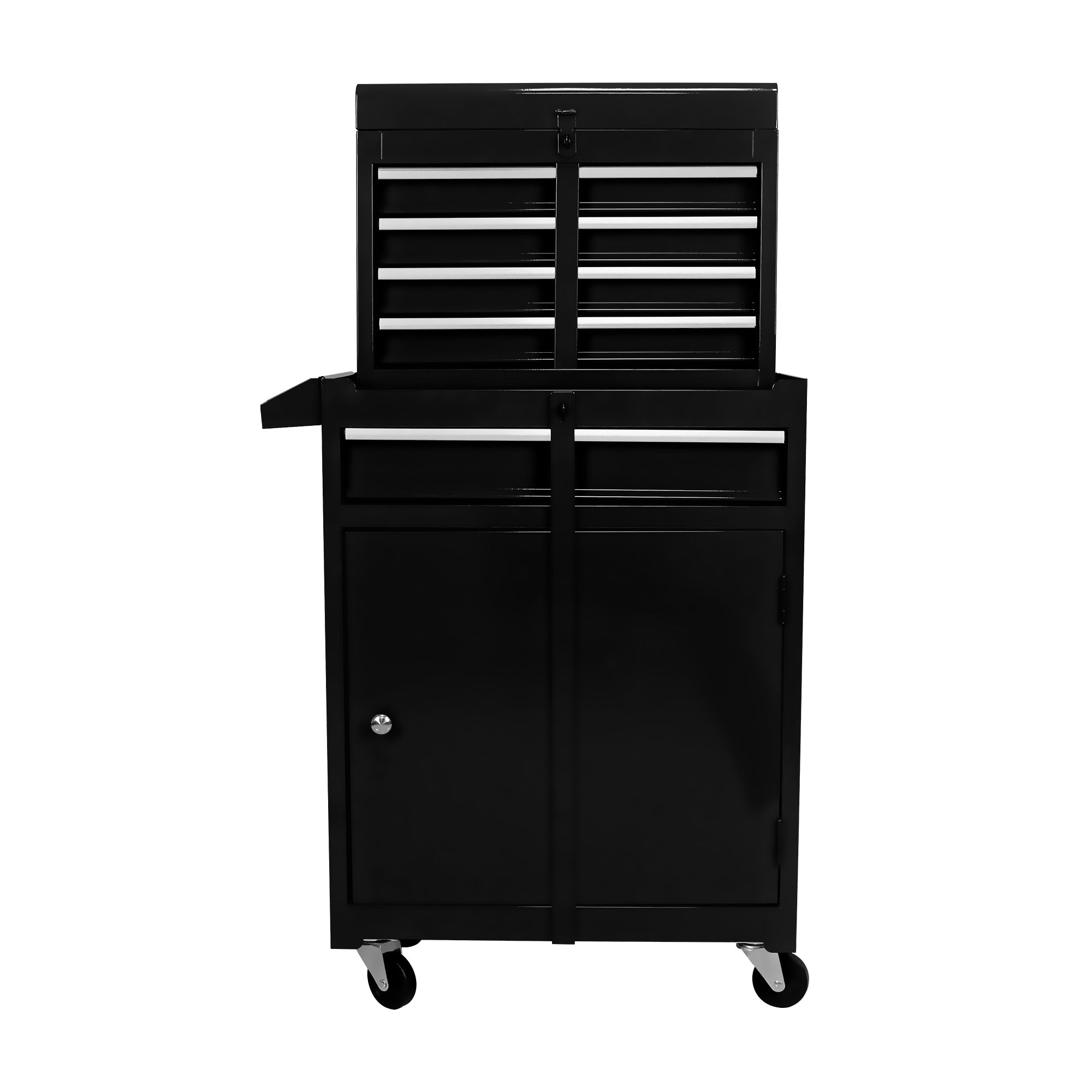 Black tool box organizer sliding drawer close-up