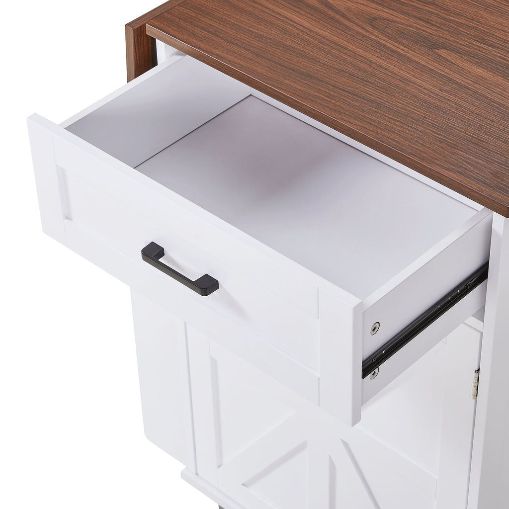 K&K 39.3' Farmhouse Kitchen Island with Drop Leaf, Kitchen Storage Island with Open Side Rack, One Drawer, Towel Rack, Rolling Kitchen Cart with Lockable Wheels for Lawn Garden, Black