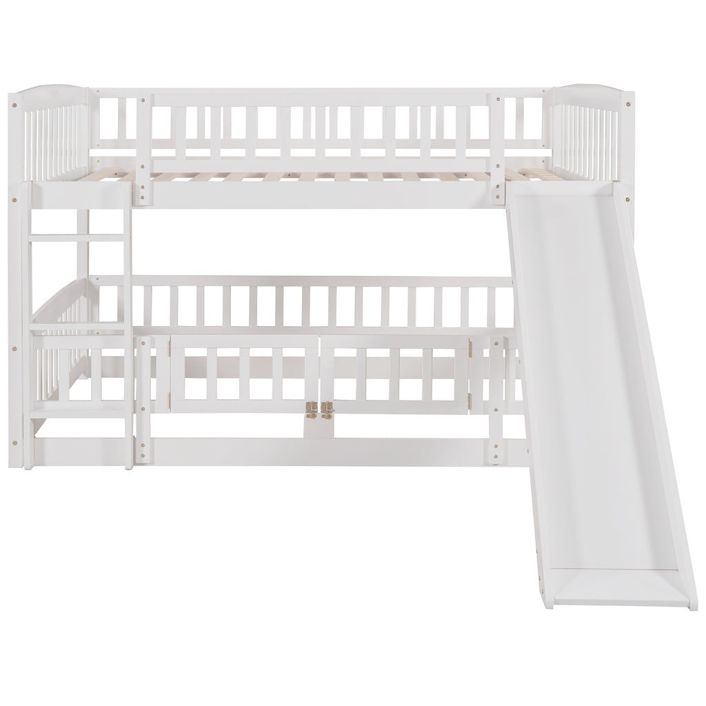 Full low bunk bed with slide in kids bedroom setting