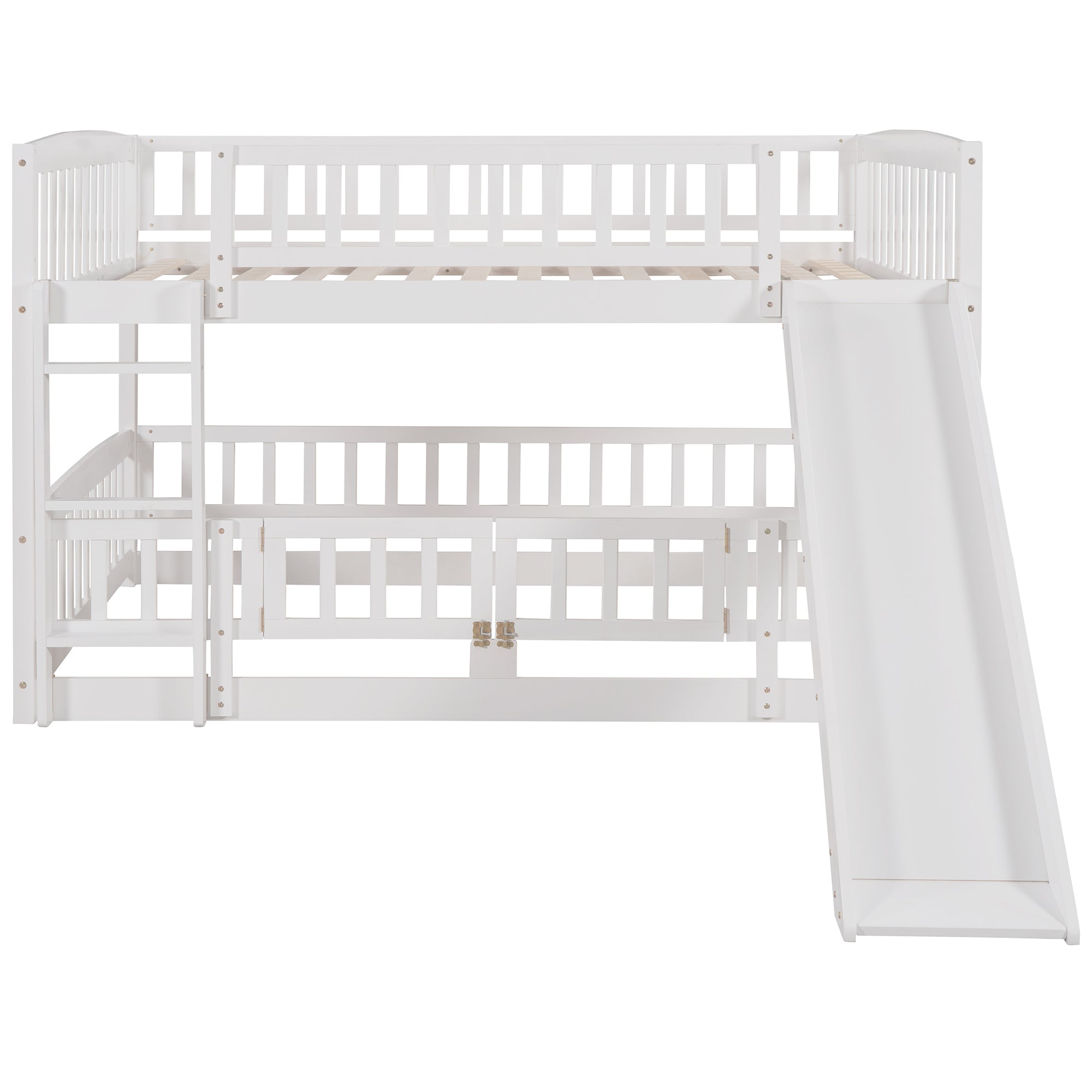 Full low bunk bed with slide in kids bedroom setting
