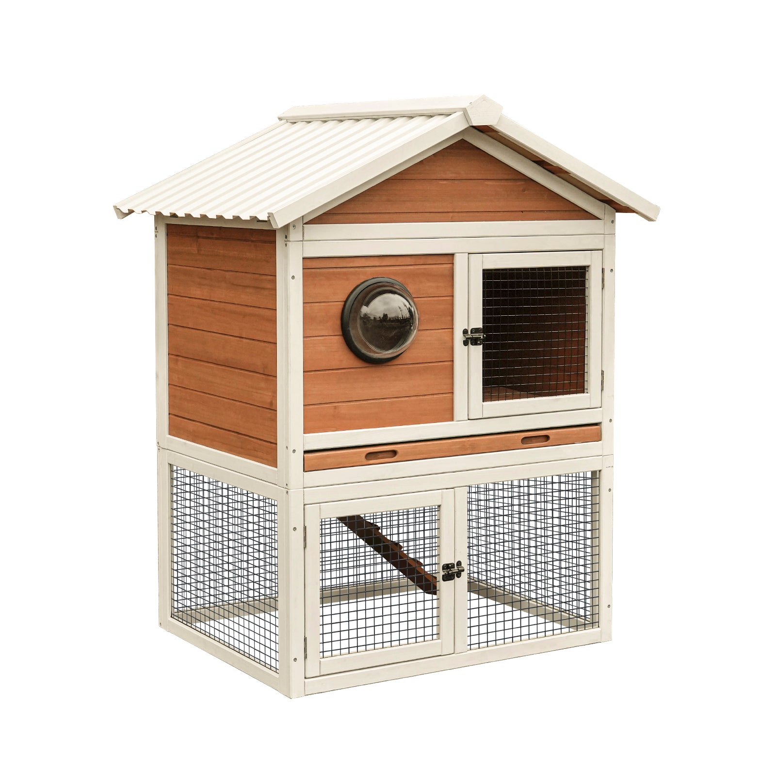 Premium Wooden Rabbit Hutch, Weatherproof Outdoor Bunny House with Run & Pull-Out Tray, Spacious Pet Habitat for Small Animals