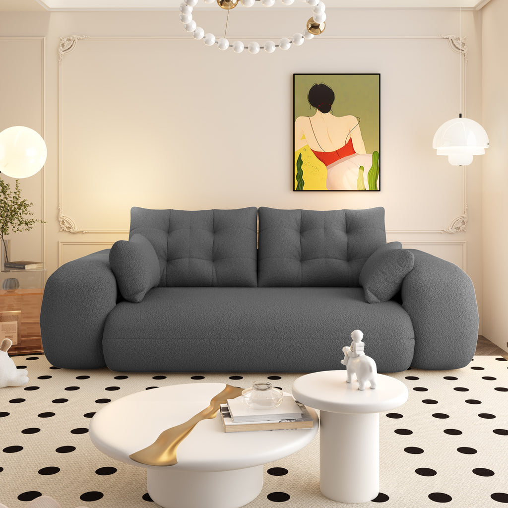 Two-seat grey floor couch side profile