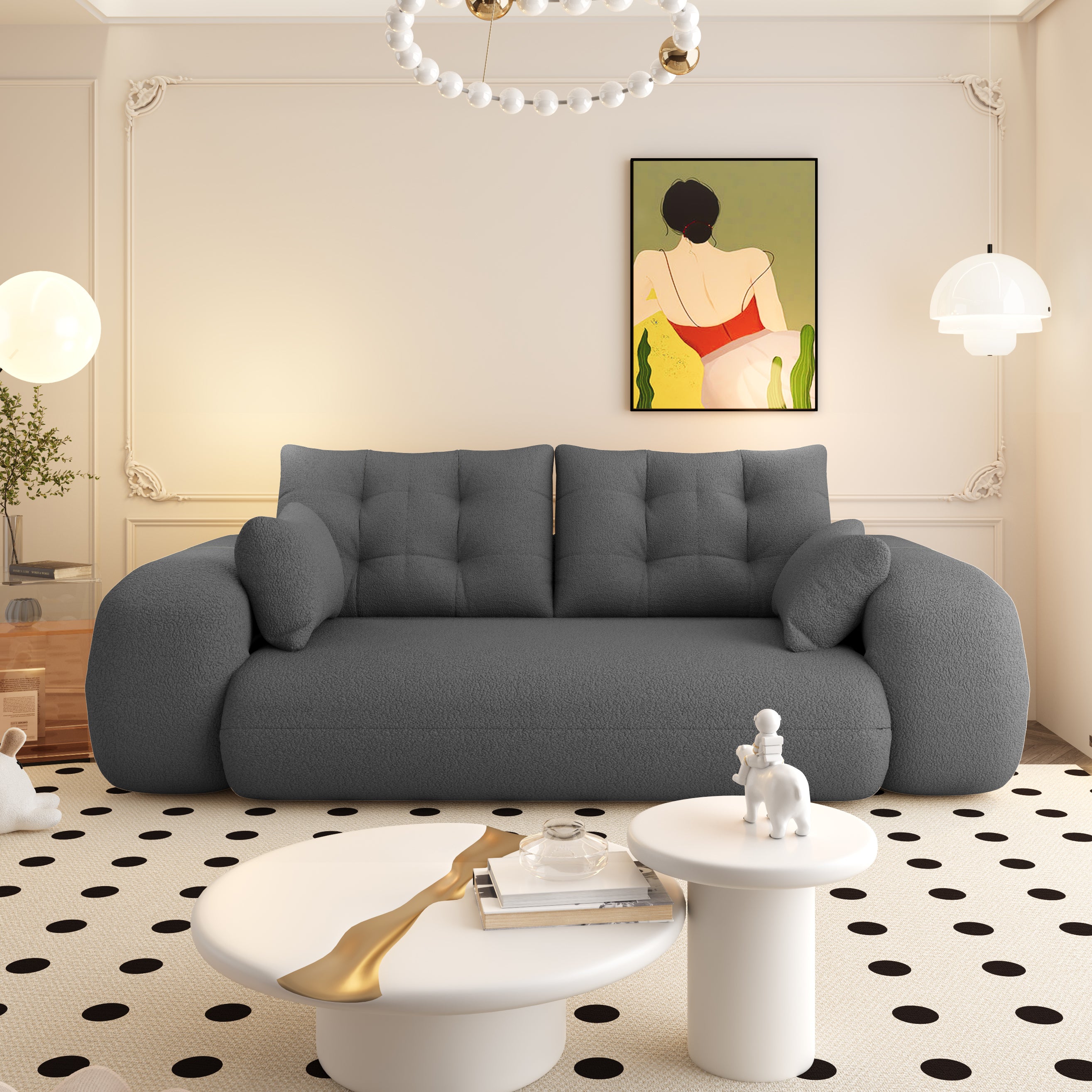 Two-seat grey floor couch side profile