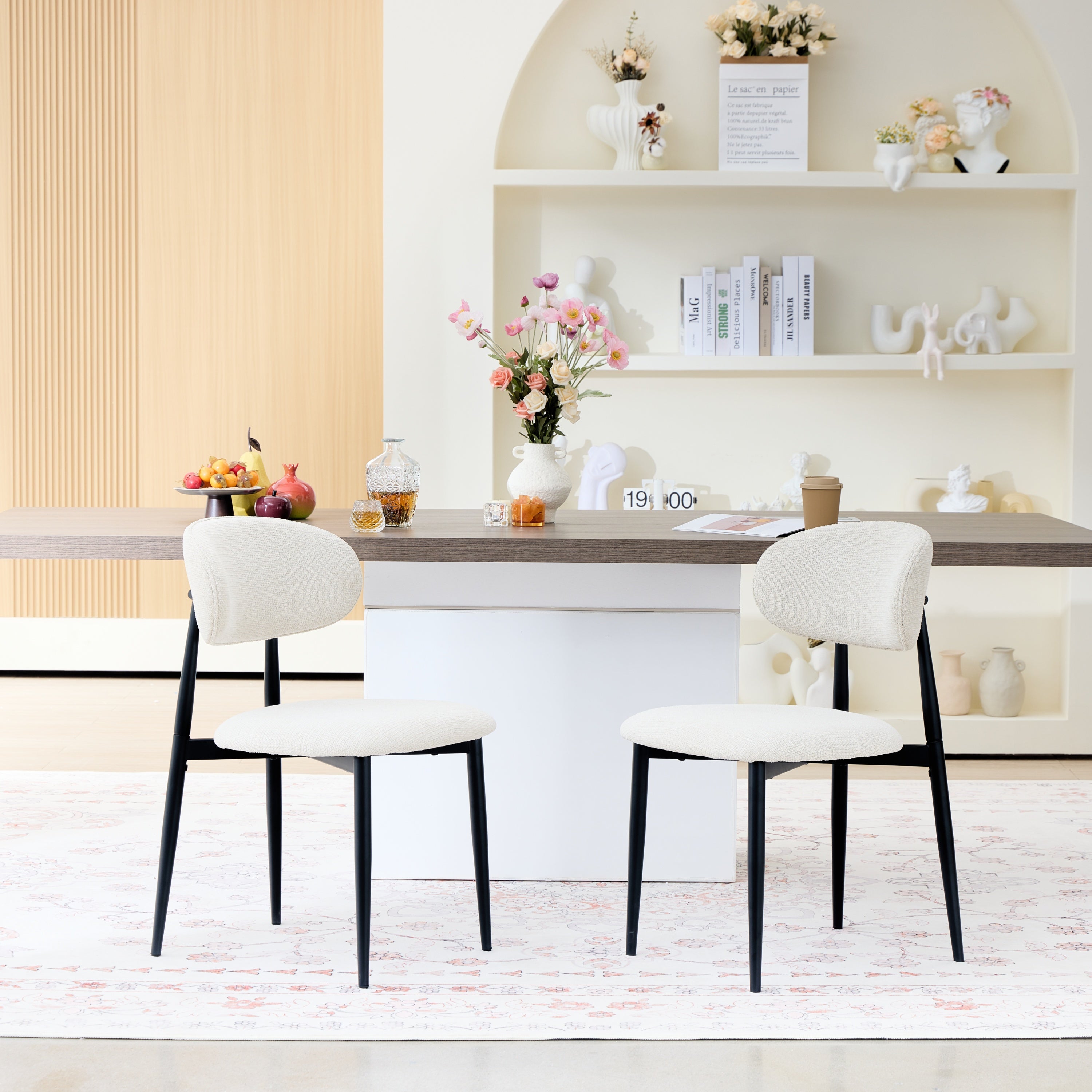 Fabric Dining Chairs, Upholstered Side Chairs with Black Metal Legs, 32.8' H x 19.6' W x 22' D, 19.3' Seat-High, Modern Kitchen Chairs for Dining Room, Living Room-Seat of 2,Black Frame and Grey Seat