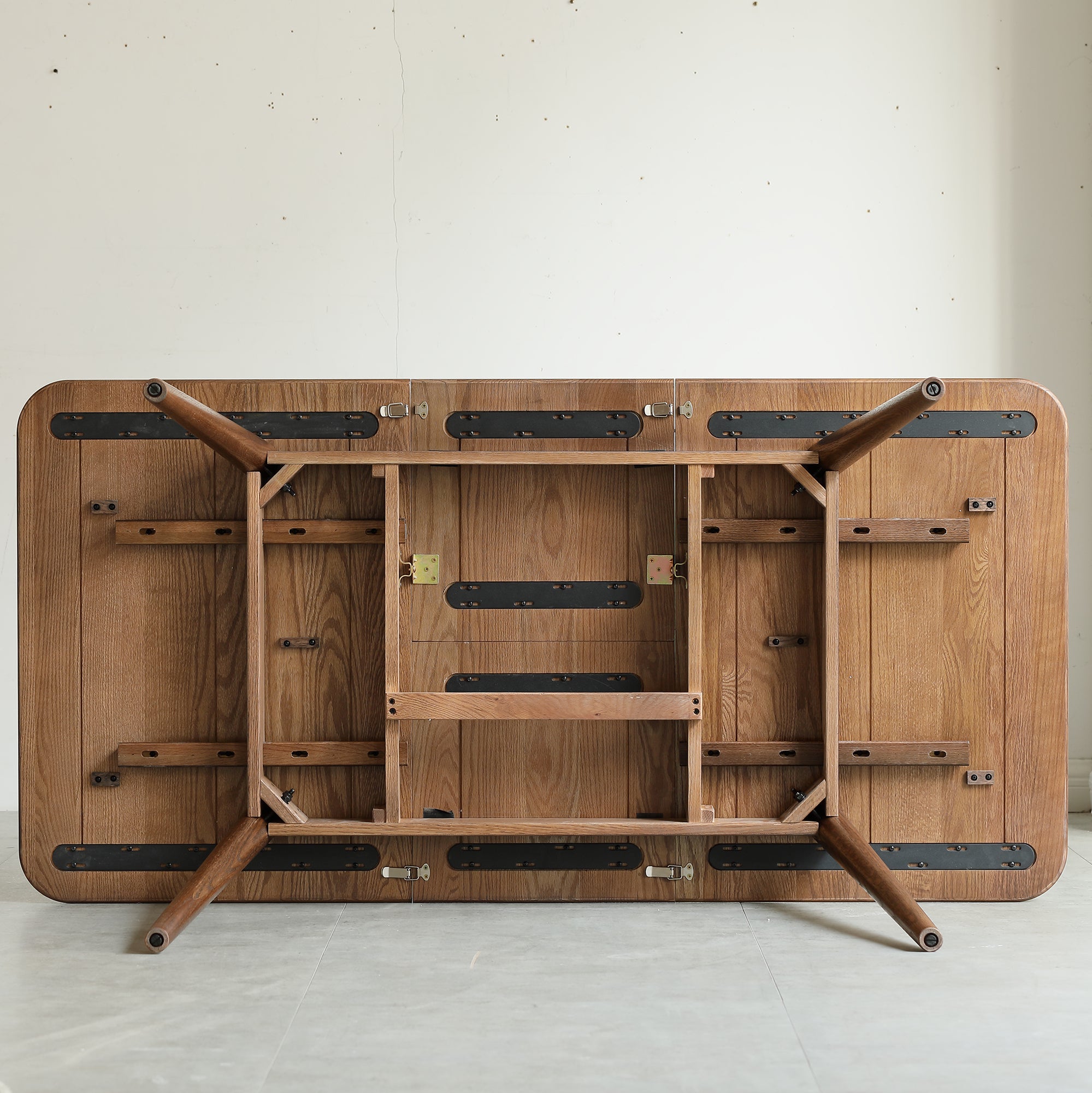 Round corner safety design on walnut dining table