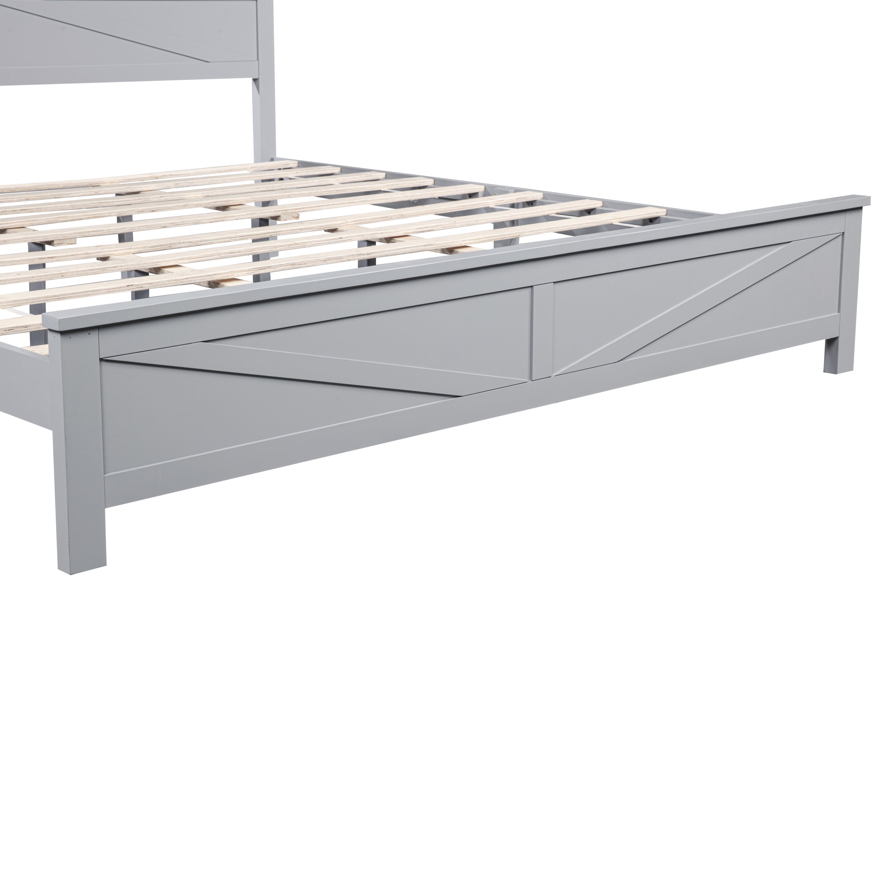 Farmhouse Style King Size Bed with Barn Door Designed Headboard and Footboard, Pinewood Bed with Strengthened Bed Frame,White
