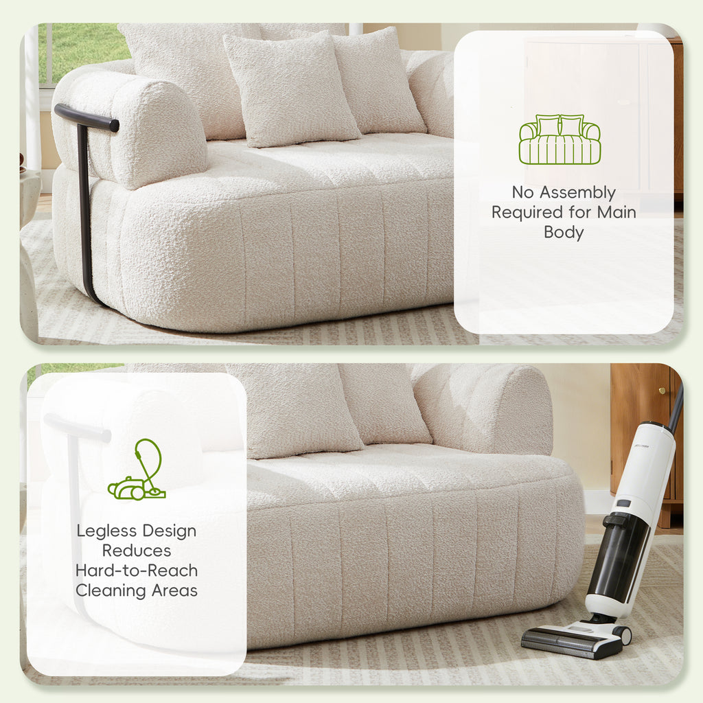 Beige boucle deep seat single sofa metal support side
