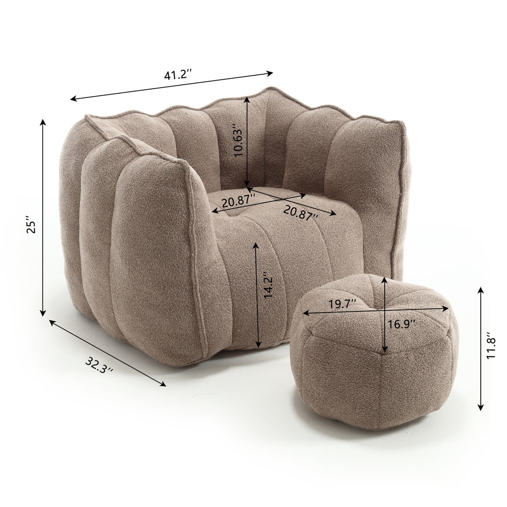 Coffee chenille bean bag chair in bedroom setting