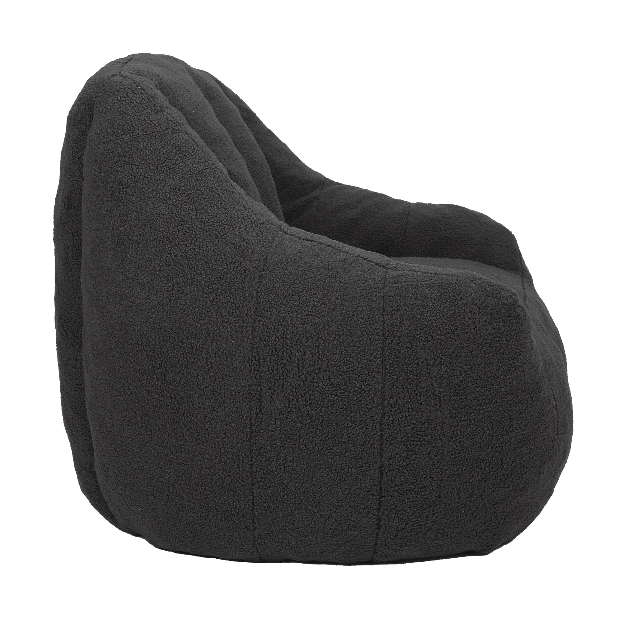 Ergonomic backrest on dark gray tufted bean bag chair