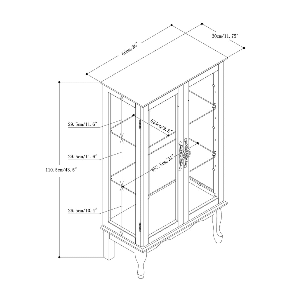 Cherry curio cabinet tempered glass doors full height view