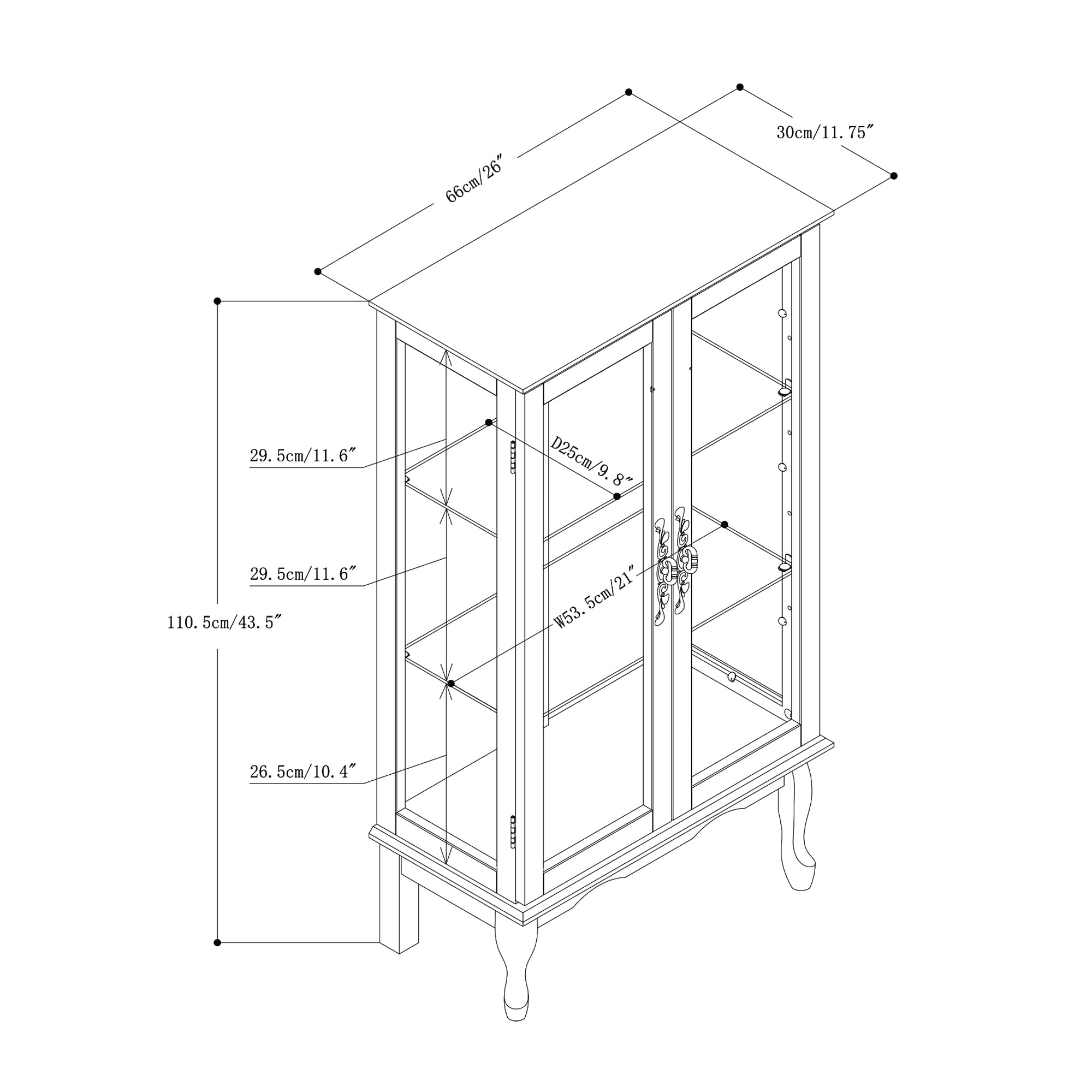 Cherry curio cabinet tempered glass doors full height view