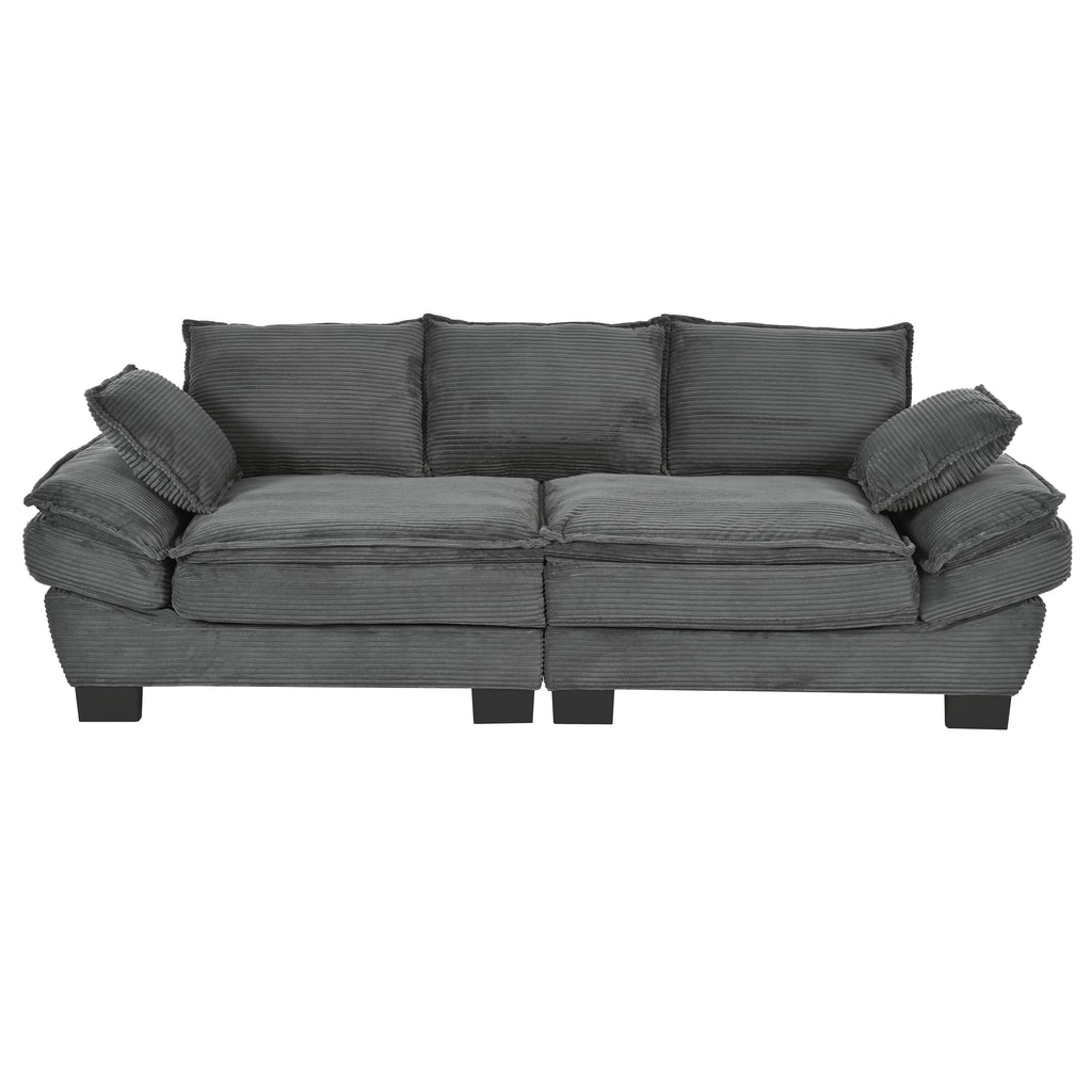 Gray corduroy U-shape sofa — angle view