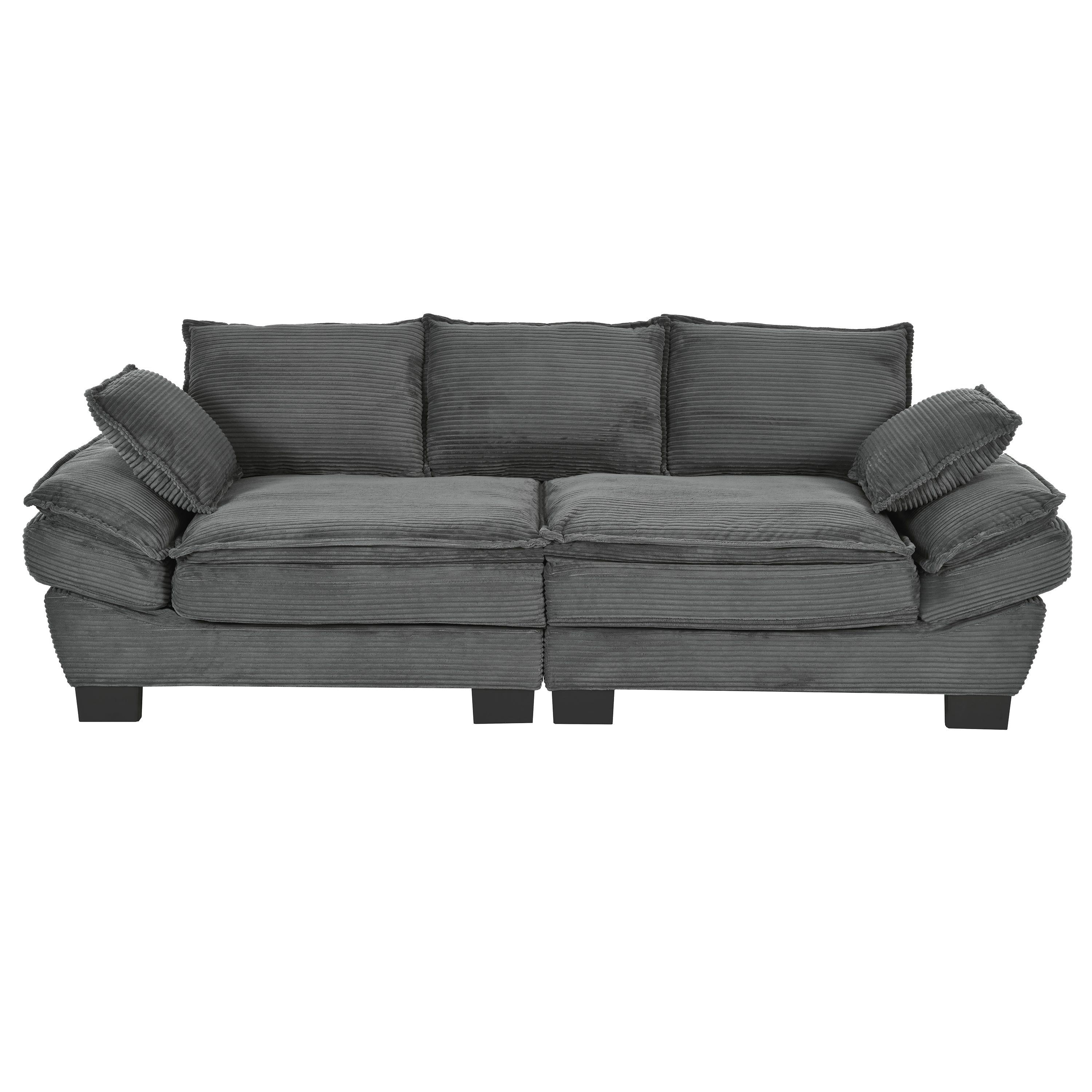 Gray corduroy U-shape sofa — angle view