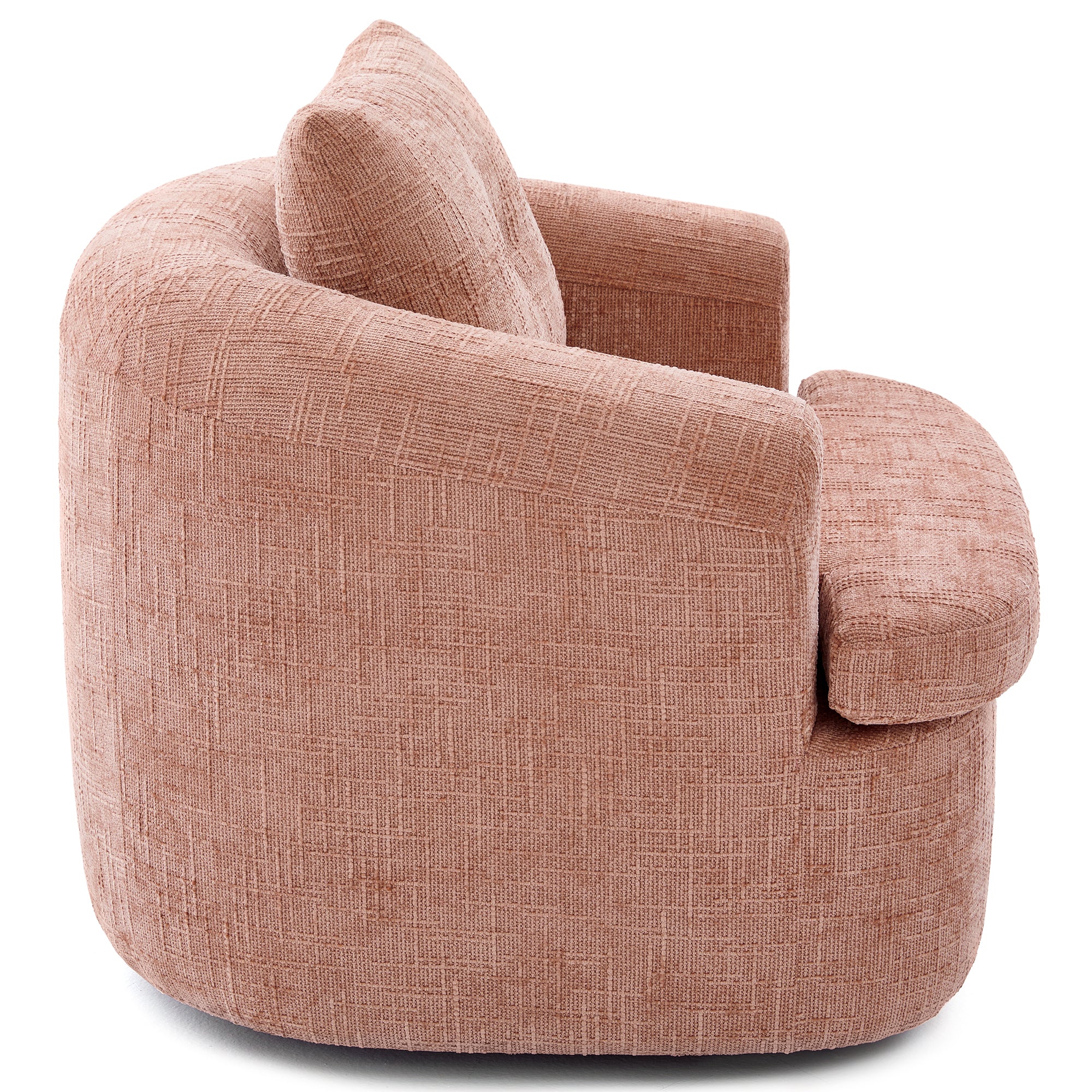 Pink chenille chair in living room setting