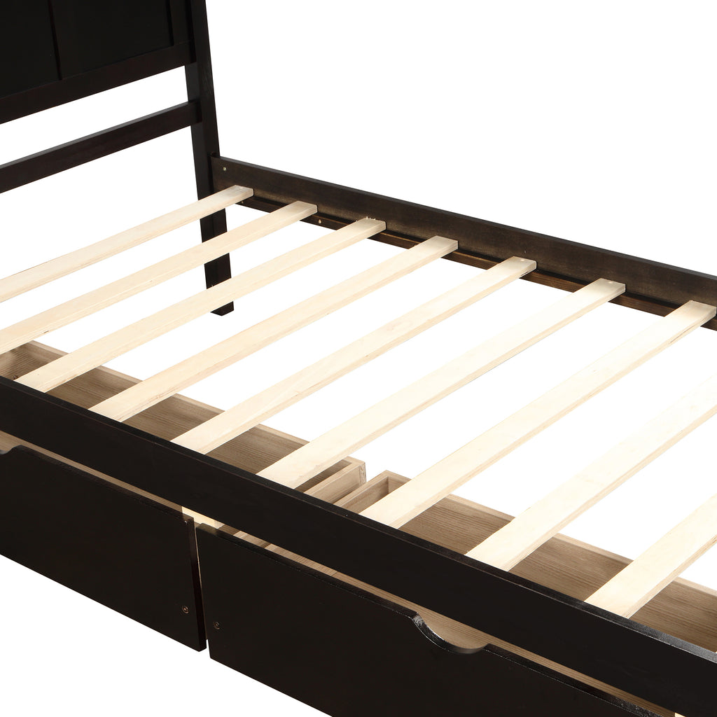 Espresso twin platform bed in bedroom setting