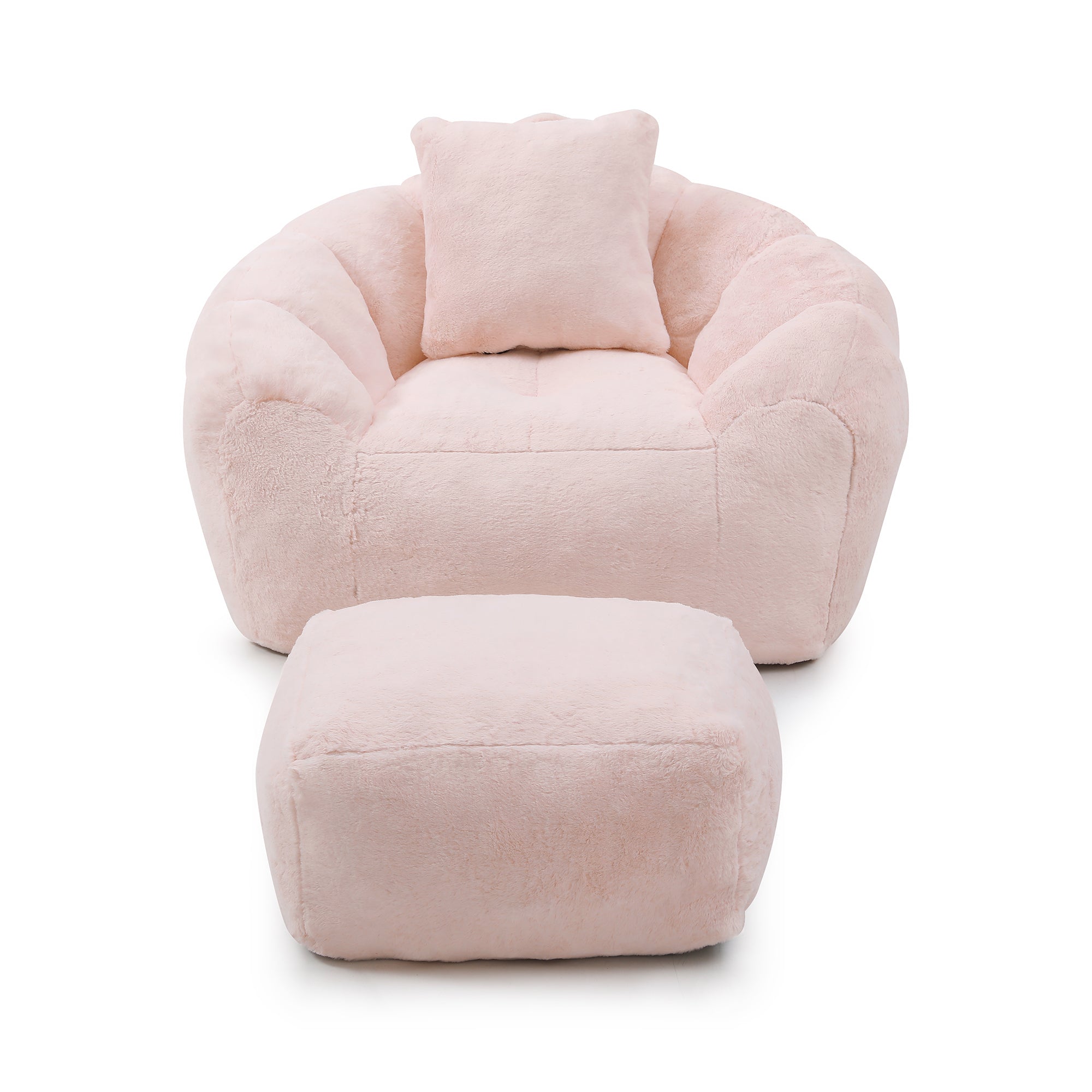 Pink faux fur bean bag in living room setting