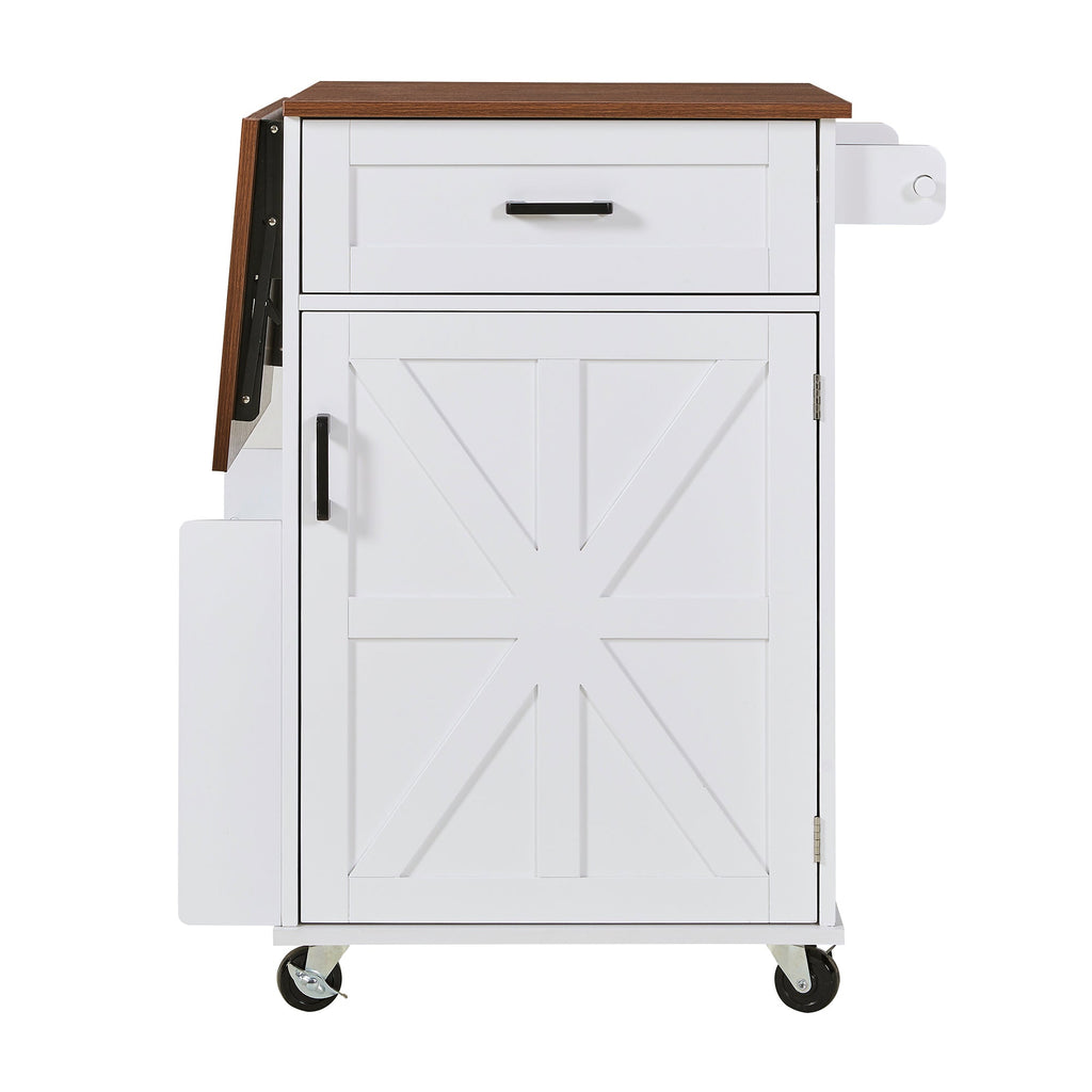 K&K 39.3' Farmhouse Kitchen Island with Drop Leaf, Kitchen Storage Island with Open Side Rack, One Drawer, Towel Rack, Rolling Kitchen Cart with Lockable Wheels for Lawn Garden, Black