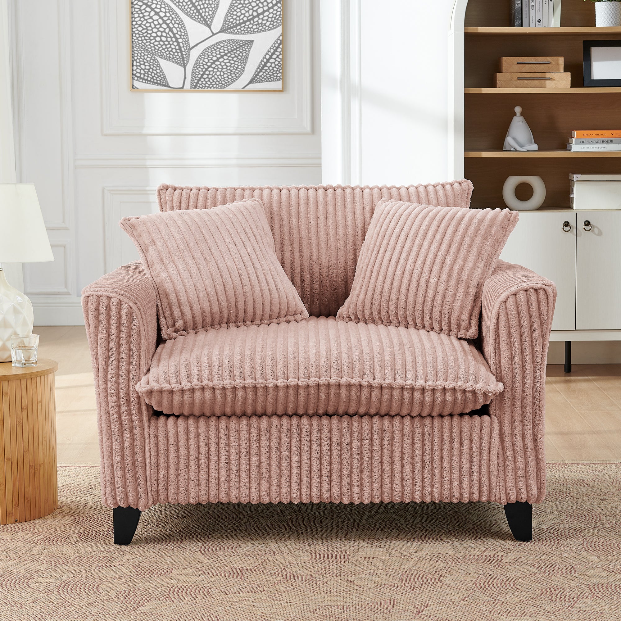 Tufted corduroy accent chair — angle view