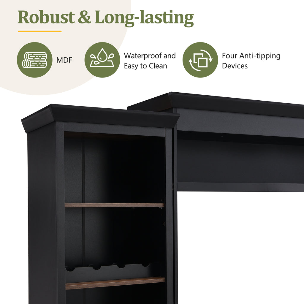 Entertainment center wall unit with open shelves and drawer storage