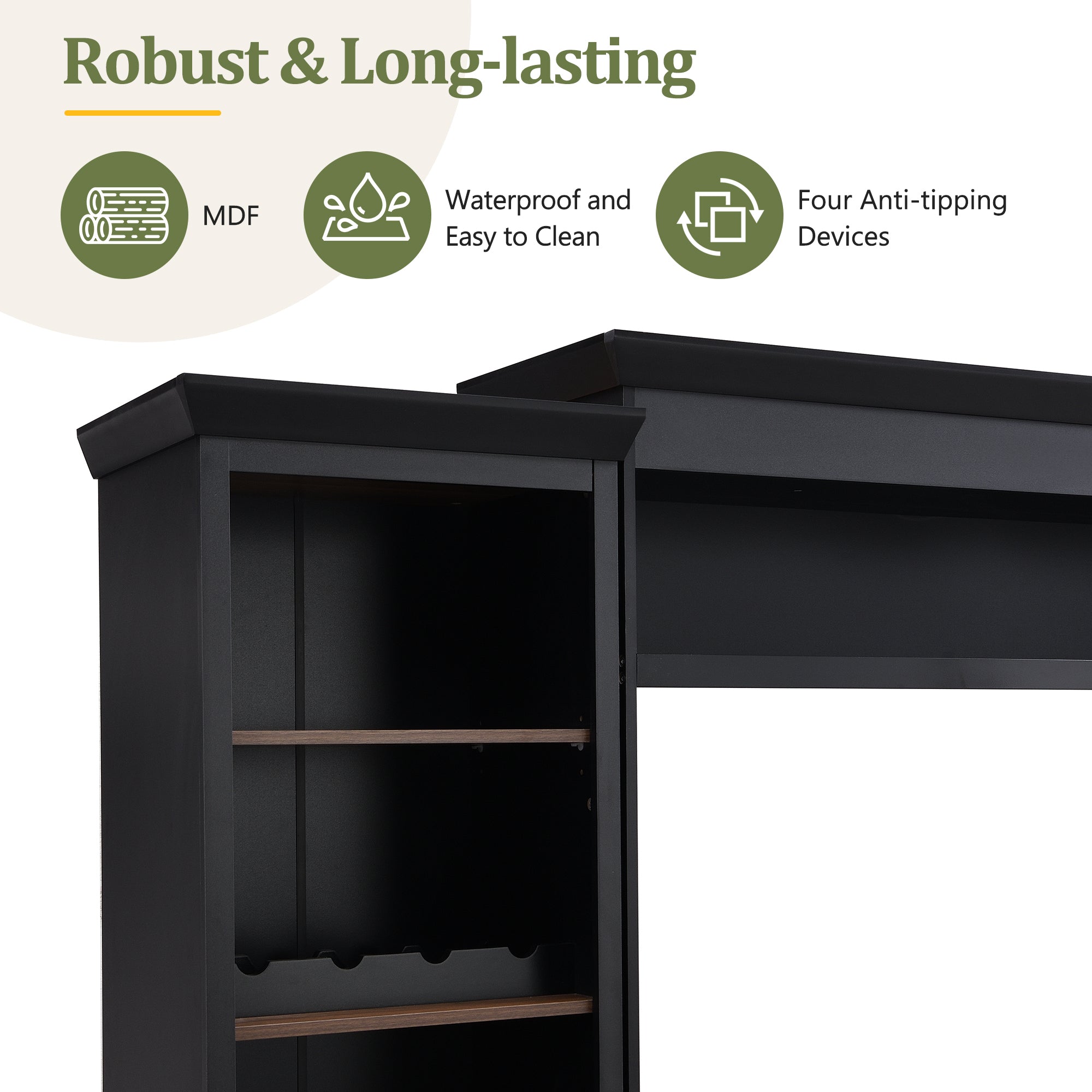 Entertainment center wall unit with open shelves and drawer storage