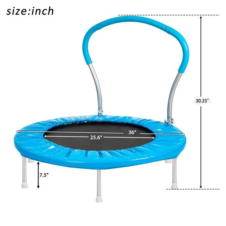 Kids mini trampoline with handle assembly components side view