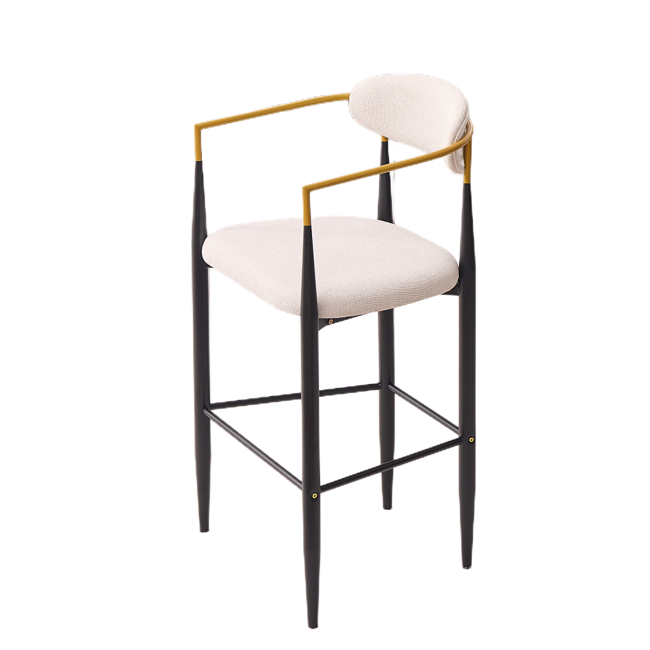 Modern Upholstered Bar Stool with Gold-Accented Armrests - 30' Seat Height,Ergonomic Design for Kitchen Island or Dining Counter Use,Set of 2 - Beige Fabric & Black Metal Frame