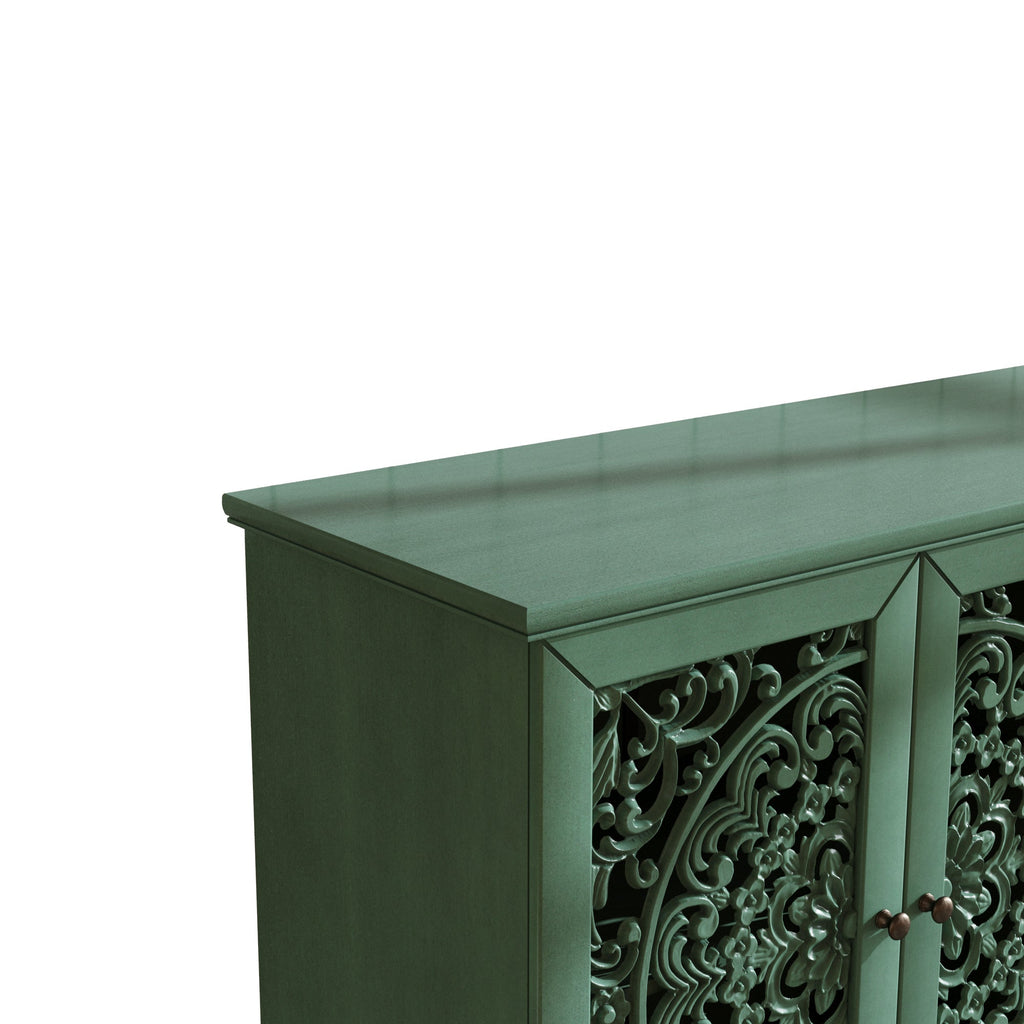 60' Antique Buffet Cabinet with Floral Carvings with Solid Wood Legs&Antique Brass Handles&Adjustable Shelves, TV Stand for 65''+ TV, Sideboard for Living Room,Dining Room (Antique Grey White)