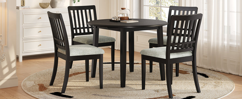 3-Piece Round Dining Table Set for 2 People, 1 Folding Wood Dining Table + 2 Upholstered Chairs, Space-Saving Design for Small Apartments and Dining Areas -LIGHT BROWN