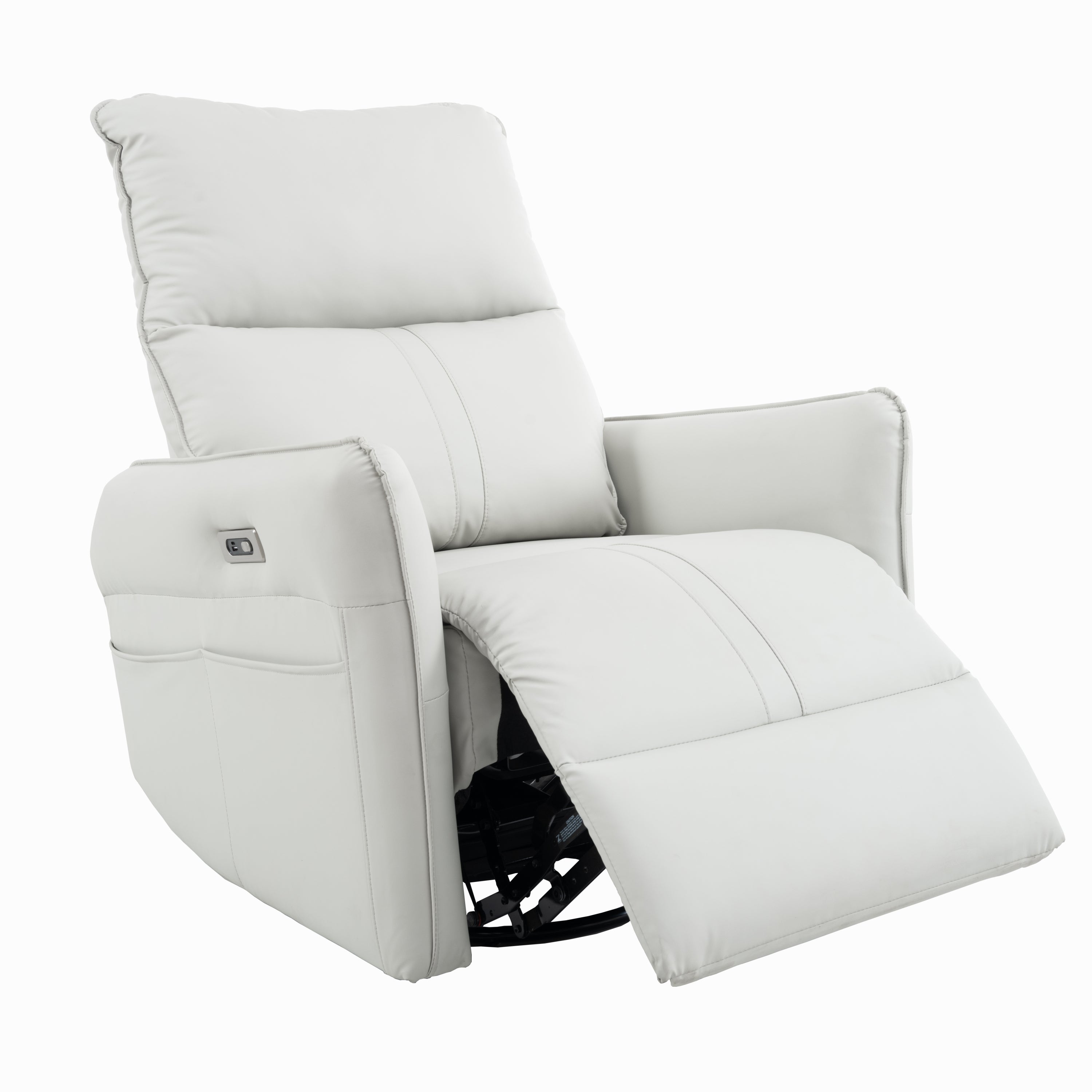 Swivel rocker recliner metal and wood frame detail