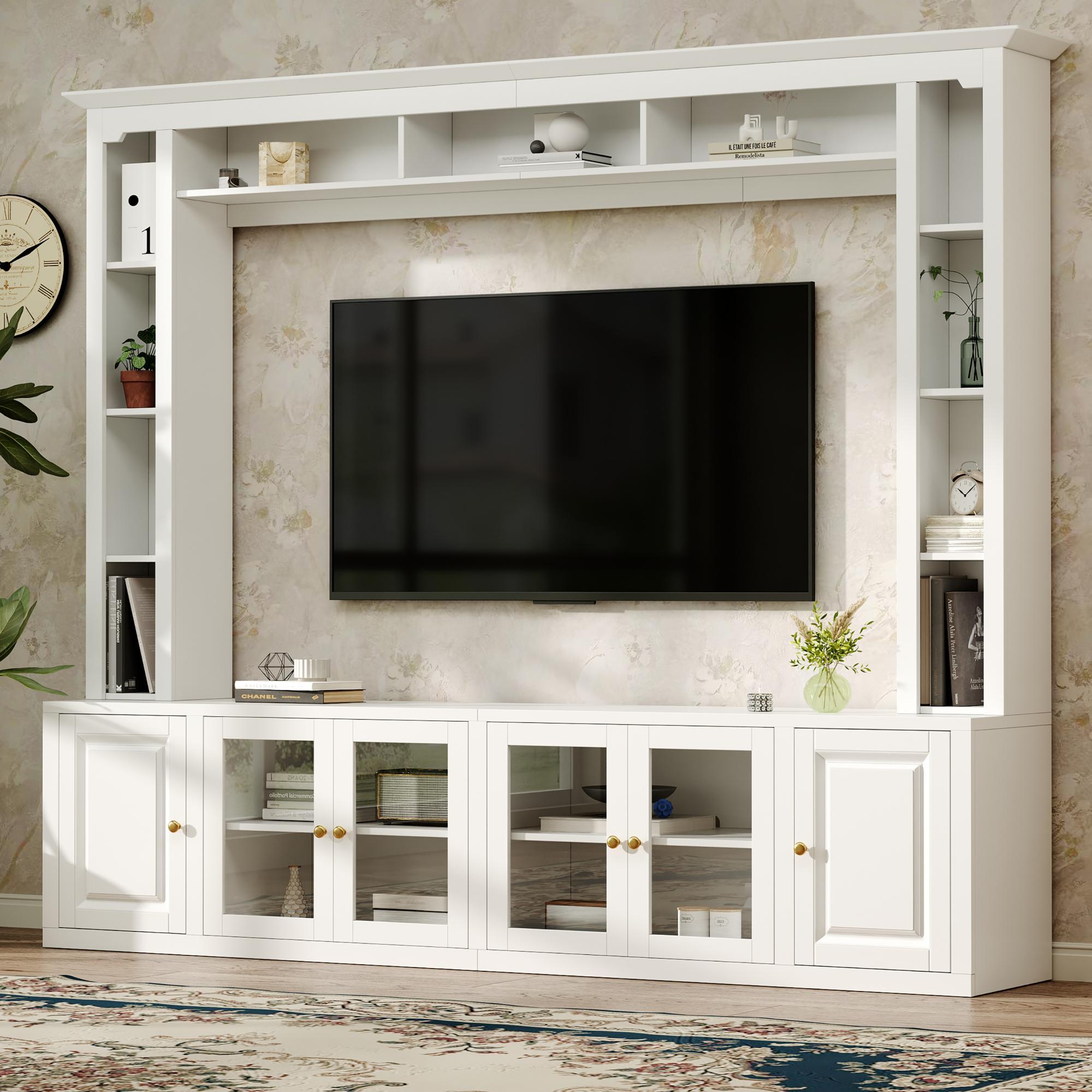 92" Entertainment Center Wall Unit with Glass Doors — for TVs Up to 80"