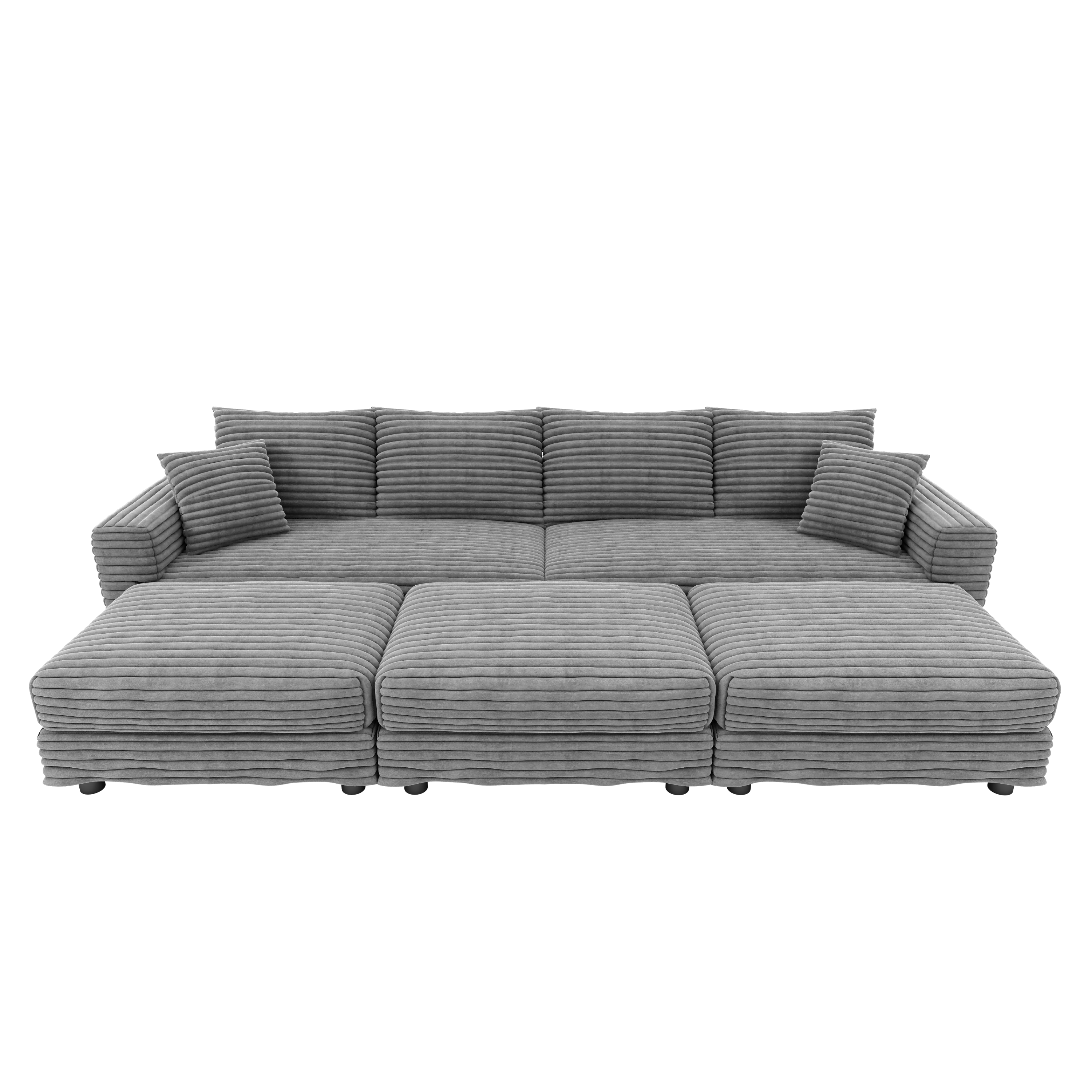 102.4 'Plush Corduroy 4-Seat Sofa,Modern Comfy Upholstered Sofa Cloud Couch,Deep Seat Couches with Soft Pillows and 3 Ottomans,Convertible Sofa Lounge Chair,Black(Old SKU:W1885S00287)