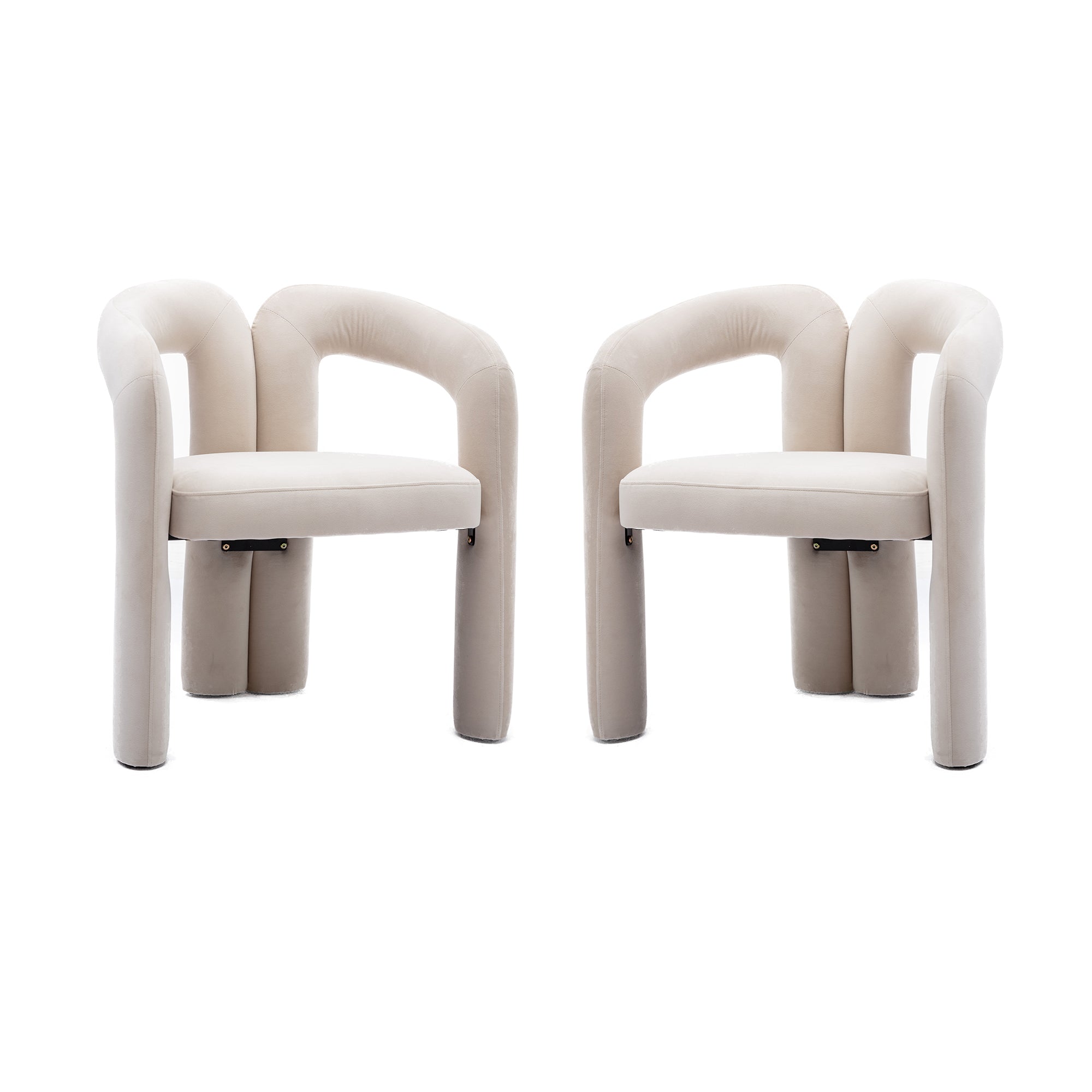 Beige accent chair with wood legs — angle view