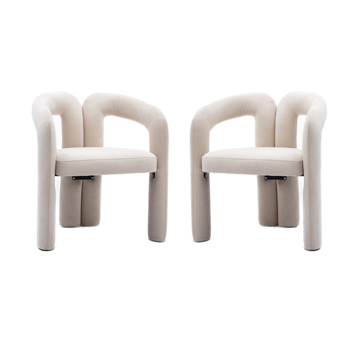 Beige accent chair with wood legs — angle view