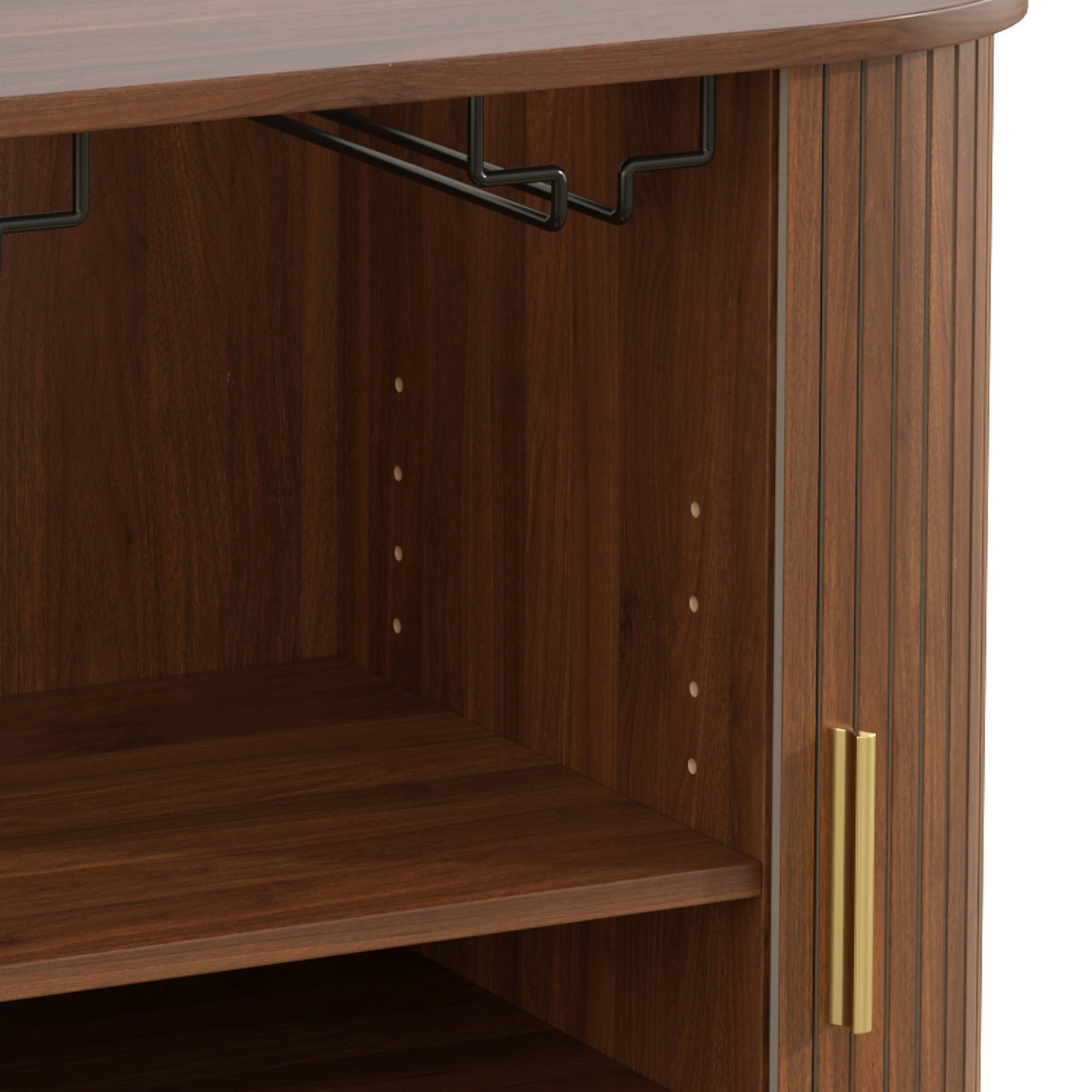 28' Fluted Wine Bar Cabinet with 8-Grid Wine Rack, 5-Level Adjustable Shelves, 2 Glass Holders, Smoothly Sliding Tambour Doors, 4 Hidden Storage Space on the Side, Modern Liquor Coffee Station, Black