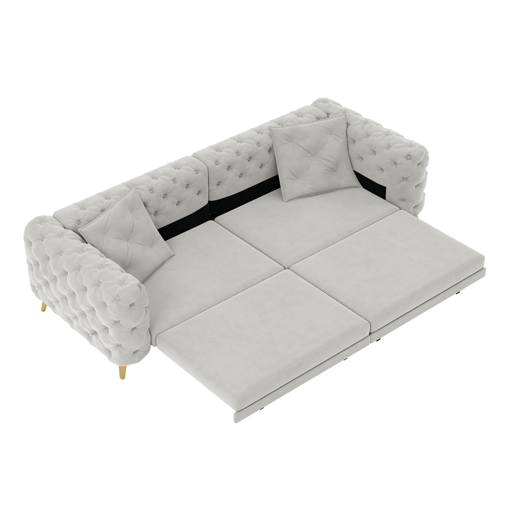 97.7' 3-in-1 Convertible Sleeper Sofa, 28.4' Deep Seat Pull Out Sofa Bed,Button Tufted Modern Sofa, 4-Seater Couch with Movable Ottoman for Apartment, Office, Bedroom,Beige/White