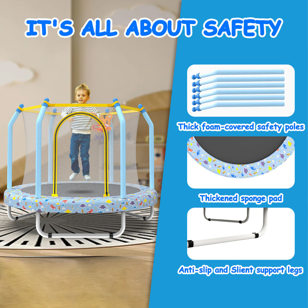Printed blue 55-inch trampoline double-sided zipper entry
