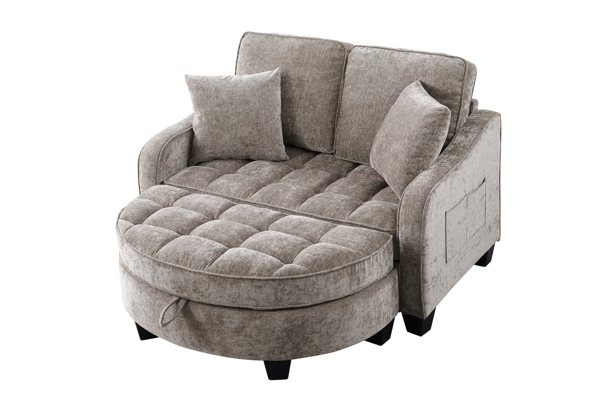 Two-seater sofa, double sofa chaise longue, with irregular armrests and backrests, footrest with storage space, comes with two small throw pillows, suitable for living room and bedroom -Blue
