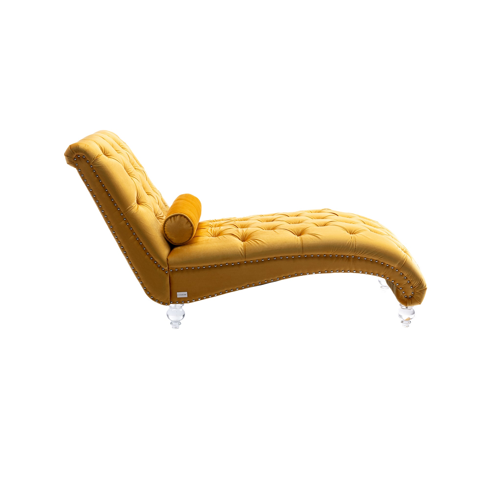 Mustard velvet chaise lounge side view